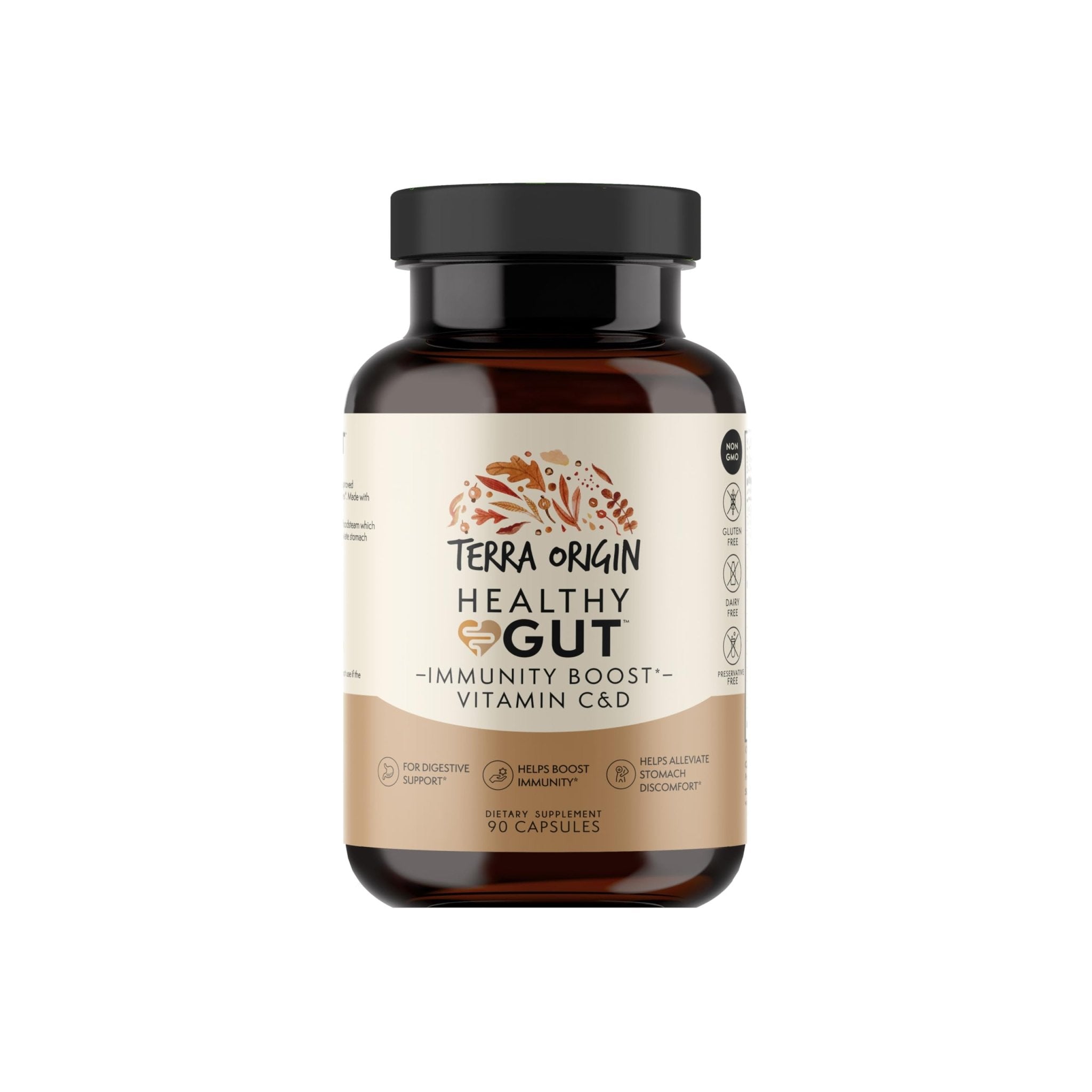 TERRA ORIGIN Healthy Gut Capsules with Immunity Boost | 90 Capsules | Non GMO, Gluten Free, Dairy Free | Digestive Support for Men and Women - TrustMedUSA