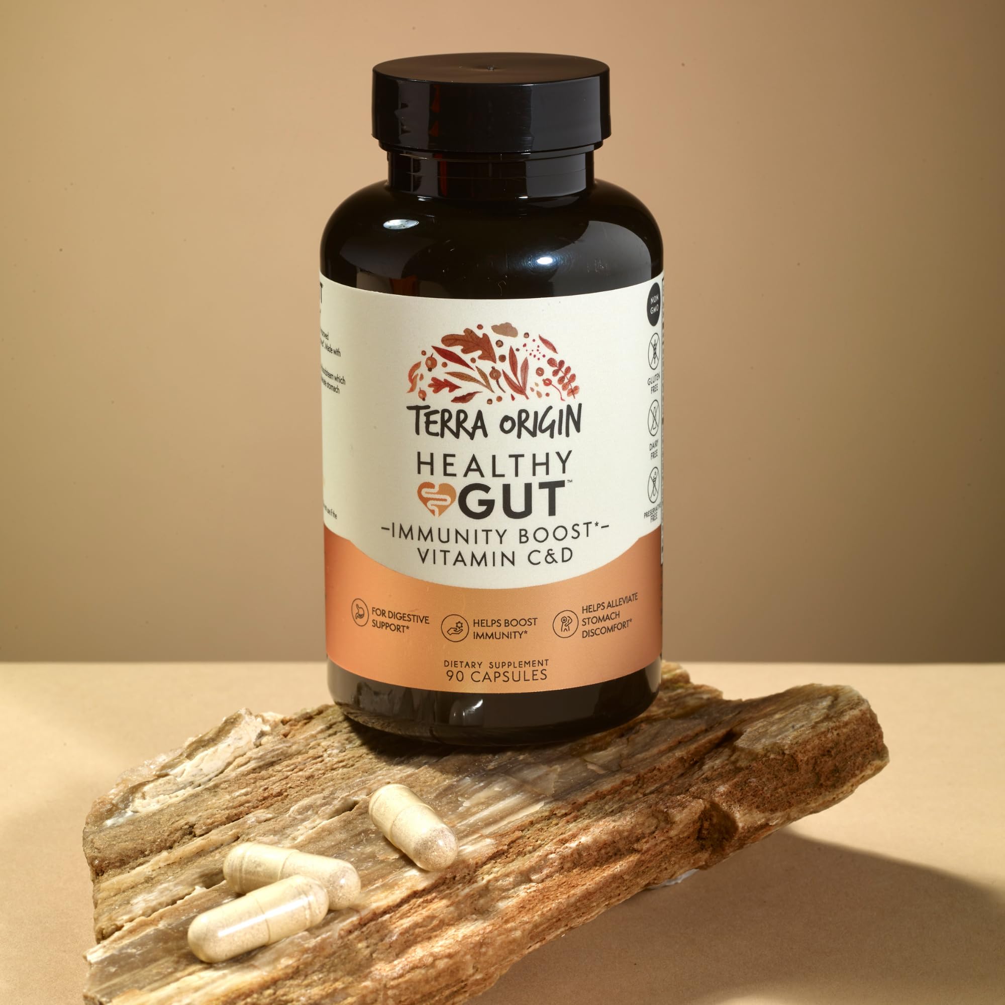 TERRA ORIGIN Healthy Gut Capsules with Immunity Boost | 90 Capsules | Non GMO, Gluten Free, Dairy Free | Digestive Support for Men and Women - TrustMedUSA