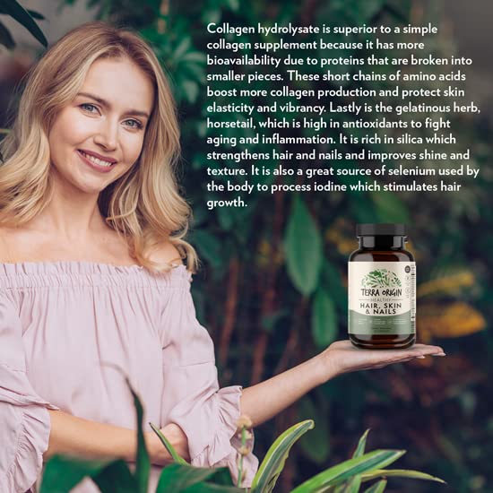 TERRA ORIGIN Healthy Hair, Skin and Nails Supplement | Collagen, Biotin, Horsetail & B-Complex | Supports Hair Strength, Skin Elasticity & Nail Growth | Vitamins for Women and Men | 60 Capsules - TrustMedUSA