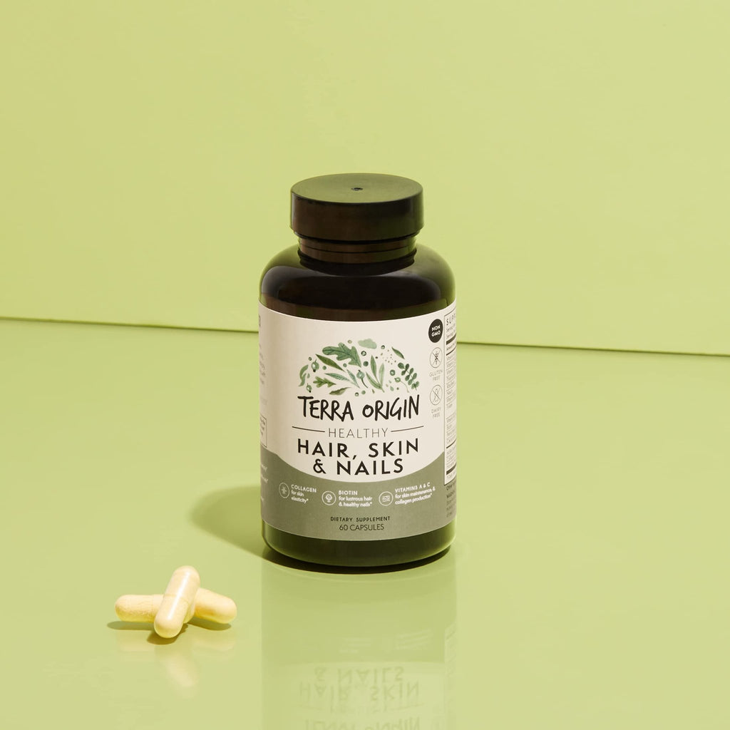 TERRA ORIGIN Healthy Hair, Skin and Nails Supplement | Collagen, Biotin, Horsetail & B-Complex | Supports Hair Strength, Skin Elasticity & Nail Growth | Vitamins for Women and Men | 60 Capsules - TrustMedUSA