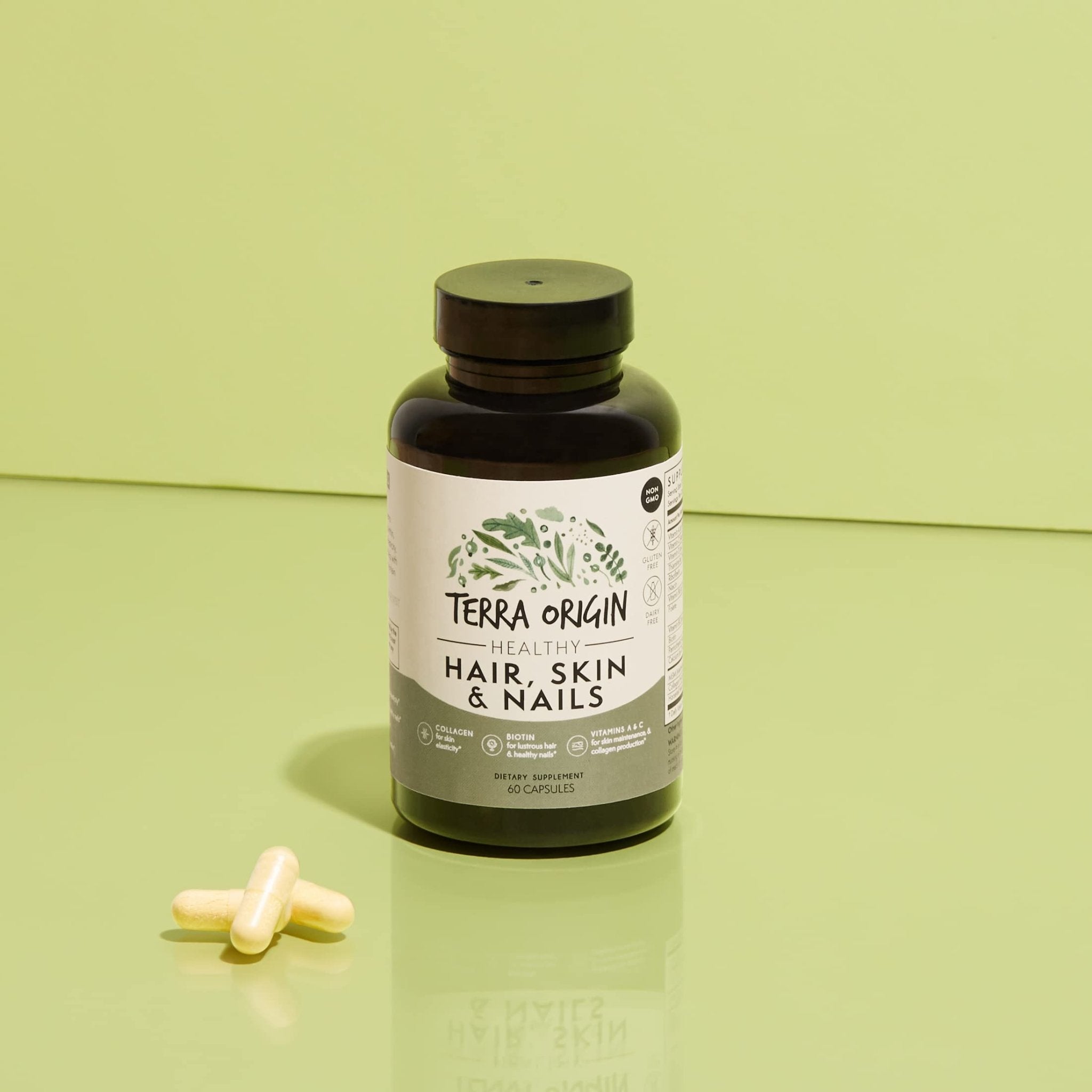 TERRA ORIGIN Healthy Hair, Skin and Nails Supplement | Collagen, Biotin, Horsetail & B-Complex | Supports Hair Strength, Skin Elasticity & Nail Growth | Vitamins for Women and Men | 60 Capsules - TrustMedUSA