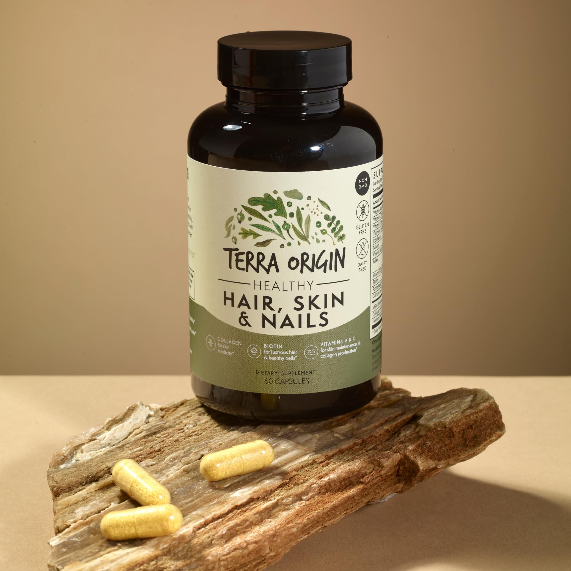 TERRA ORIGIN Healthy Hair, Skin and Nails Supplement | Collagen, Biotin, Horsetail & B-Complex | Supports Hair Strength, Skin Elasticity & Nail Growth | Vitamins for Women and Men | 60 Capsules - TrustMedUSA