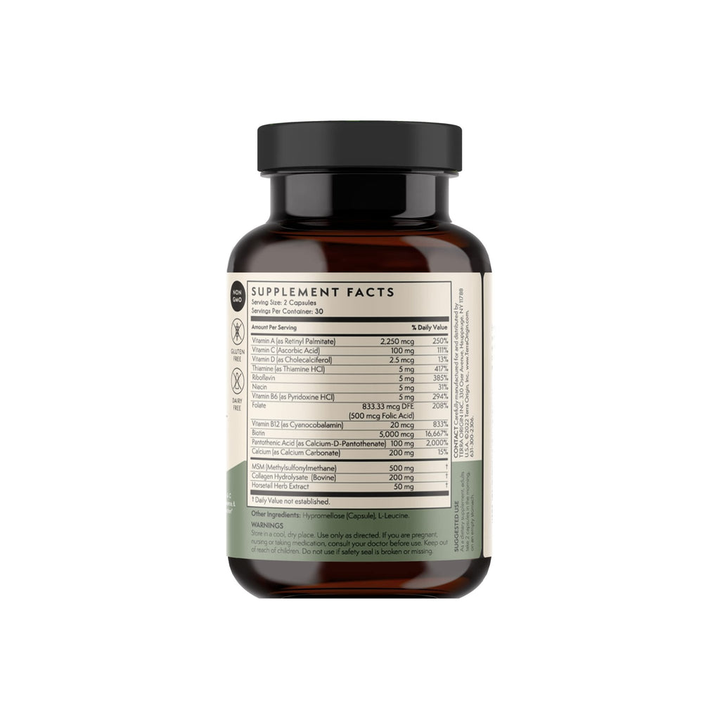 TERRA ORIGIN Healthy Hair, Skin and Nails Supplement | Collagen, Biotin, Horsetail & B-Complex | Supports Hair Strength, Skin Elasticity & Nail Growth | Vitamins for Women and Men | 60 Capsules - TrustMedUSA