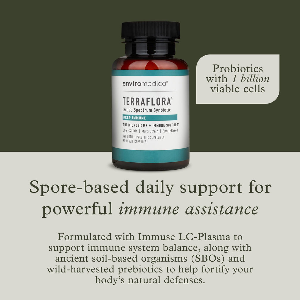 Terraflora Deep Immune Synbiotic- SBO Probiotic and Prebiotic, Immune Support, Gut Health, Soil Based Spore Pre and Probiotics for Women and Men, LC-Plasma, Bacillus Coagulans, Subtilis, 60 Capsules - TrustMedUSA