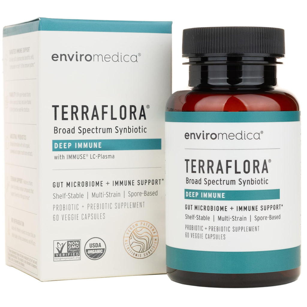 Terraflora Deep Immune Synbiotic- SBO Probiotic and Prebiotic, Immune Support, Gut Health, Soil Based Spore Pre and Probiotics for Women and Men, LC-Plasma, Bacillus Coagulans, Subtilis, 60 Capsules - TrustMedUSA