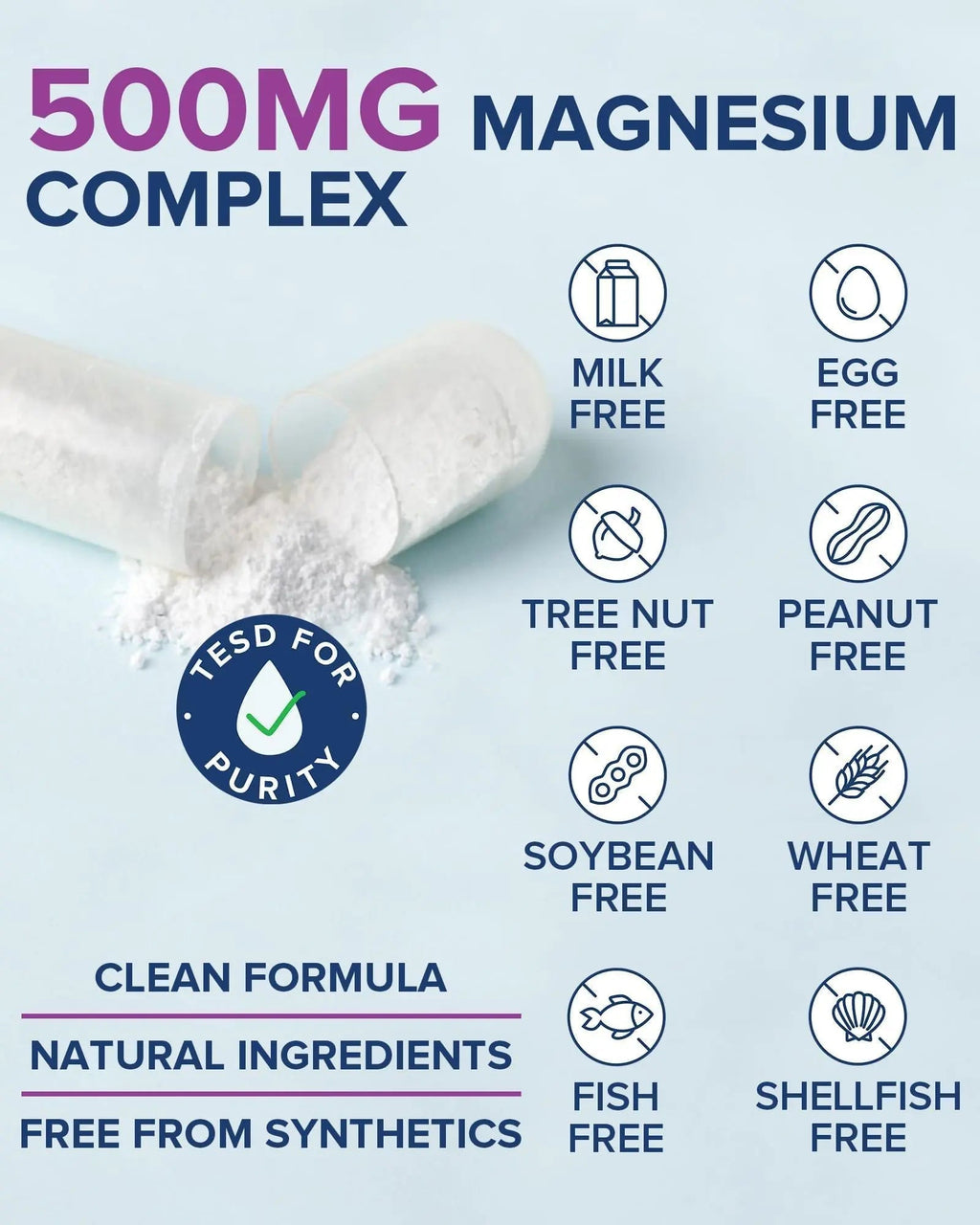 Terranics 5-in-1 Magnesium Complex Supplement 500mg - 5 Forms High Absorption Magnesium Glycinate Citrate Malate Aspartate Gluconate for Sleep Heart Health - Non-GMO 120 Vegan Capsules - TrustMedUSA