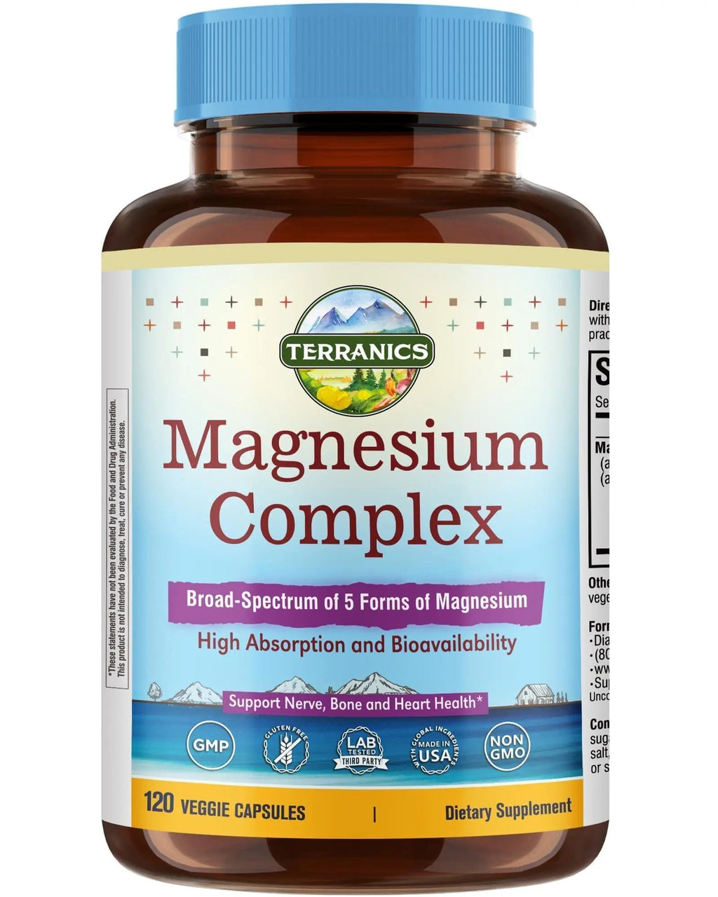 Terranics 5-in-1 Magnesium Complex Supplement 500mg - 5 Forms High Absorption Magnesium Glycinate Citrate Malate Aspartate Gluconate for Sleep Heart Health - Non-GMO 120 Vegan Capsules - TrustMedUSA