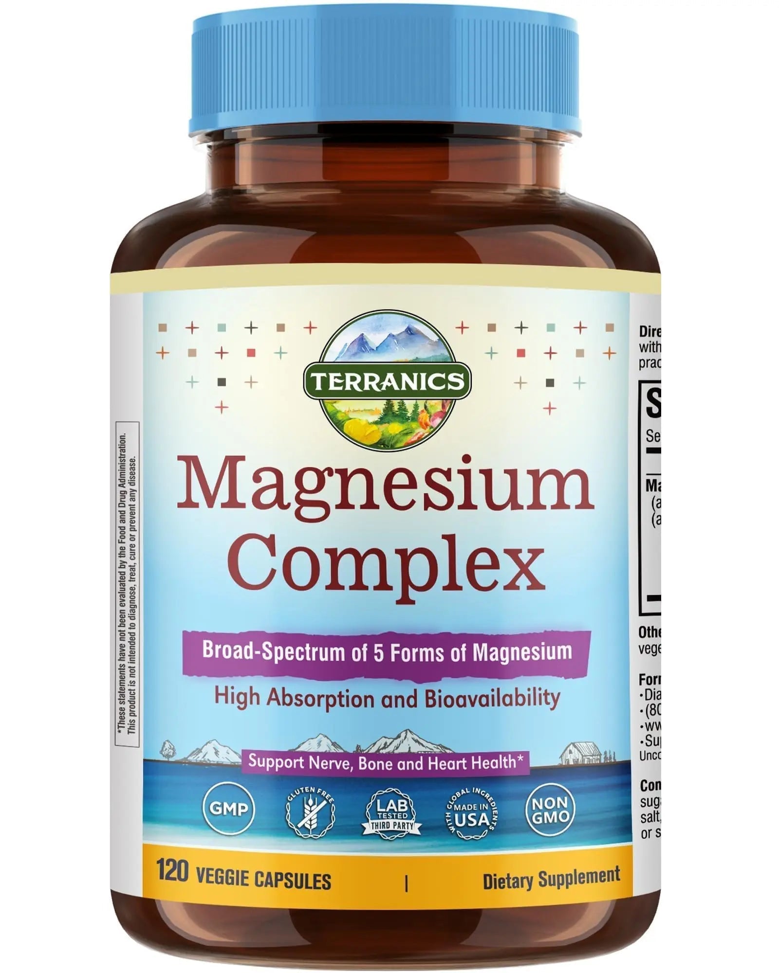 Terranics 5-in-1 Magnesium Complex Supplement 500mg - 5 Forms High Absorption Magnesium Glycinate Citrate Malate Aspartate Gluconate for Sleep Heart Health - Non-GMO 120 Vegan Capsules - TrustMedUSA