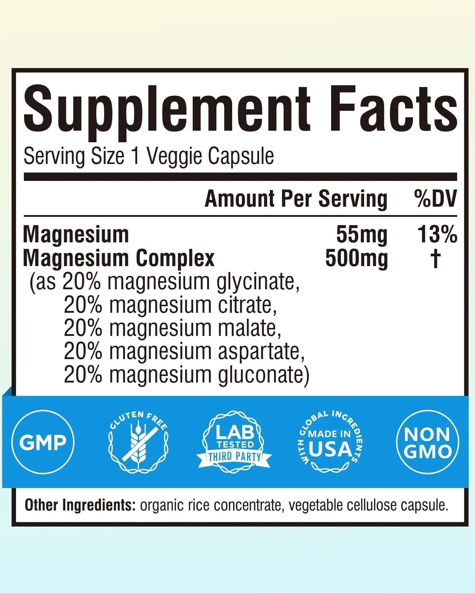 Terranics 5-in-1 Magnesium Complex Supplement 500mg - 5 Forms High Absorption Magnesium Glycinate Citrate Malate Aspartate Gluconate for Sleep Heart Health - Non-GMO 120 Vegan Capsules - TrustMedUSA