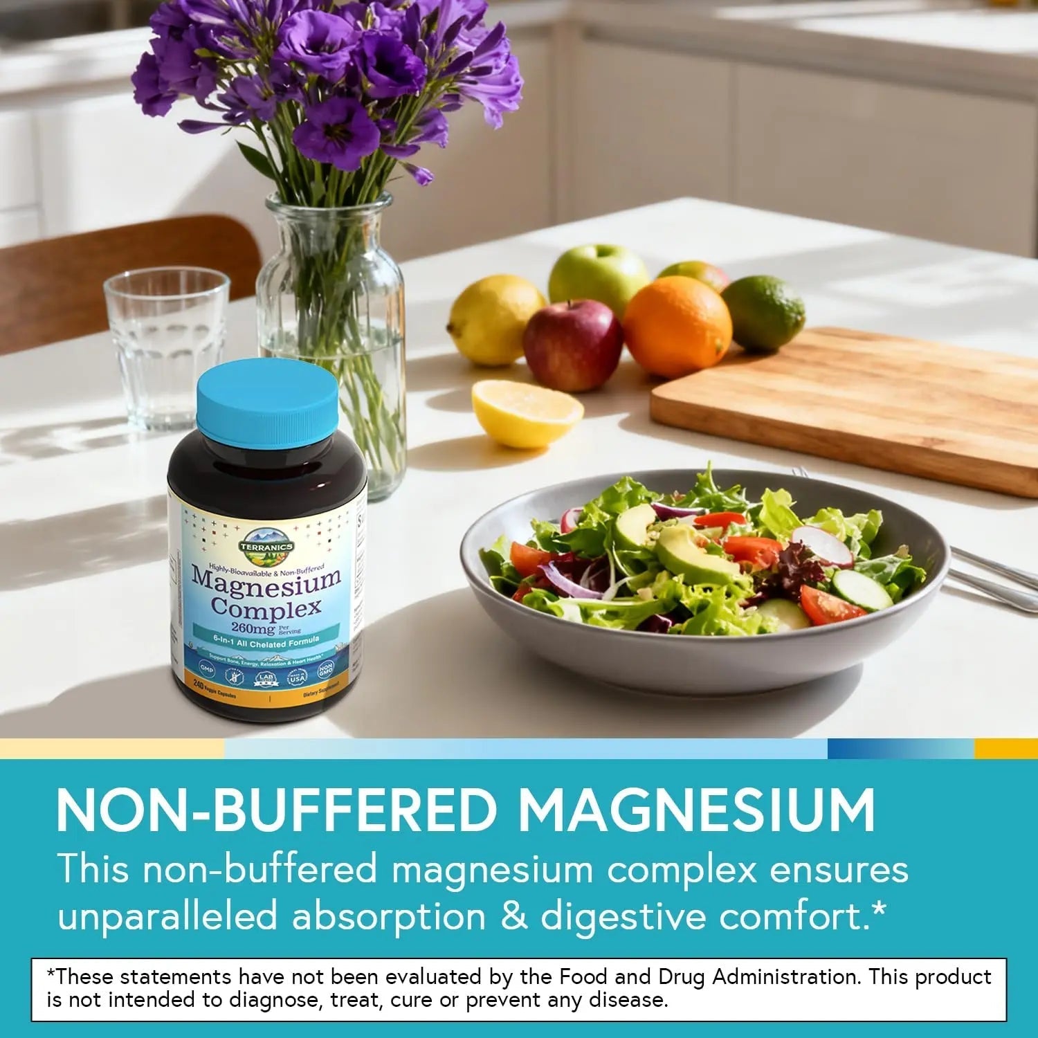 Terranics Magnesium Complex, 6-in-1, High Absorption, Glycinate, Citrate, Aspartate, Gluconate, Calmness, Heart, Bone, 240 Capsules, Non-Buffered - TrustMedUSA