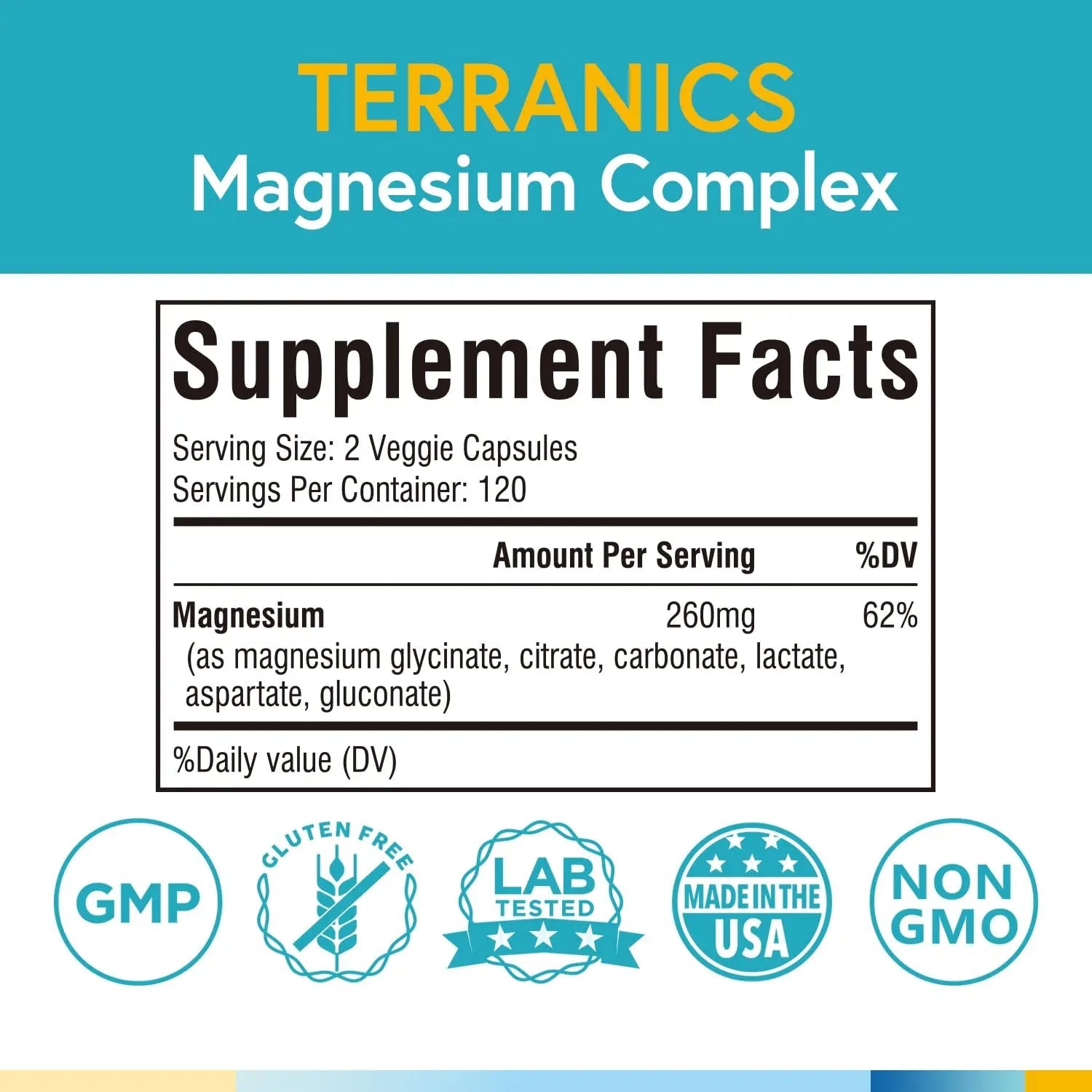 Terranics Magnesium Complex, 6-in-1, High Absorption, Glycinate, Citrate, Aspartate, Gluconate, Calmness, Heart, Bone, 240 Capsules, Non-Buffered - TrustMedUSA