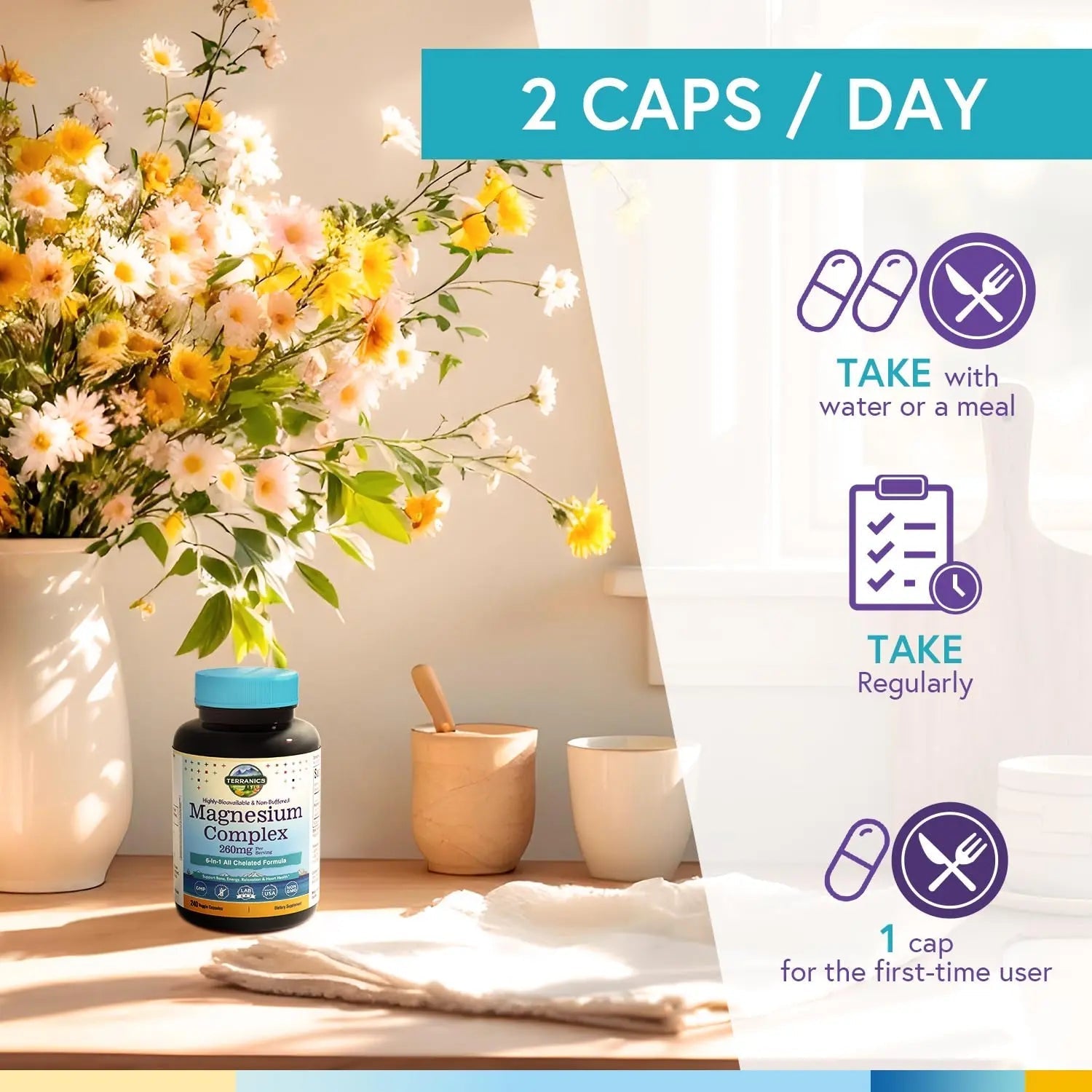 Terranics Magnesium Complex, 6-in-1, High Absorption, Glycinate, Citrate, Aspartate, Gluconate, Calmness, Heart, Bone, 240 Capsules, Non-Buffered - TrustMedUSA