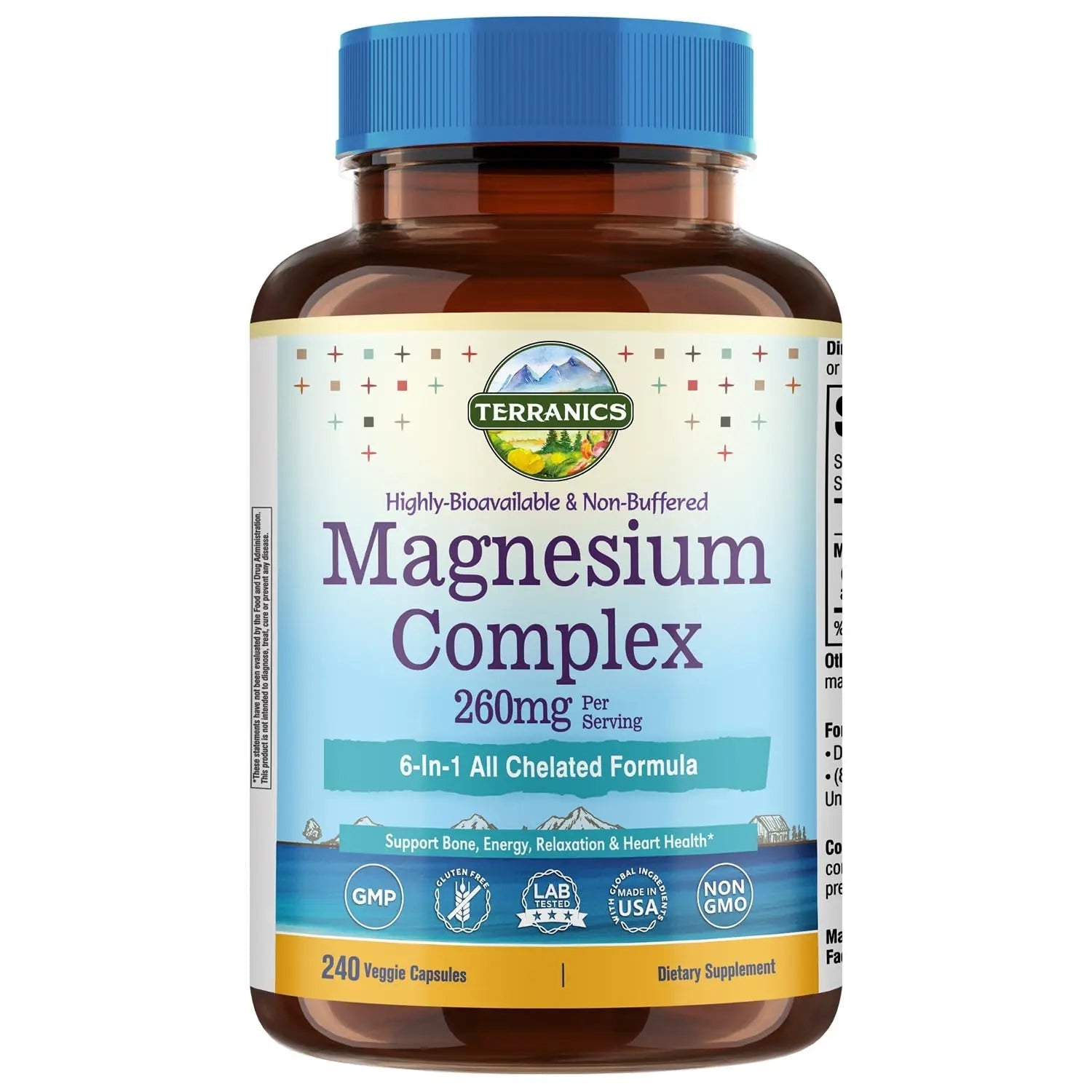 Terranics Magnesium Complex, 6-in-1, High Absorption, Glycinate, Citrate, Aspartate, Gluconate, Calmness, Heart, Bone, 240 Capsules, Non-Buffered - TrustMedUSA