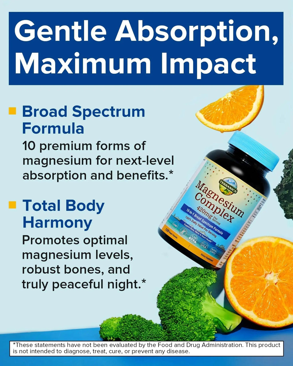 Terranics Magnesium Complex Supplement 420mg, 10-in-1 Full-Spectrum Formula, Glycinate, Citrate, Malate & More, Max Absorption, Bone and Heart Support, 120 Veggie Caps - TrustMedUSA