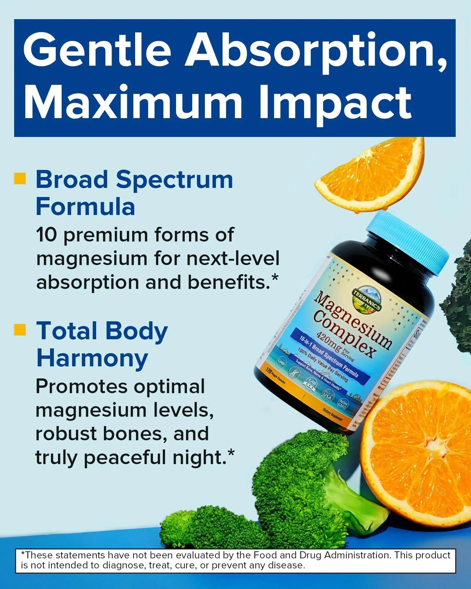 Terranics Magnesium Complex Supplement 420mg, 10-in-1 Full-Spectrum Formula, Glycinate, Citrate, Malate & More, Max Absorption, Bone and Heart Support, 120 Veggie Caps - TrustMedUSA