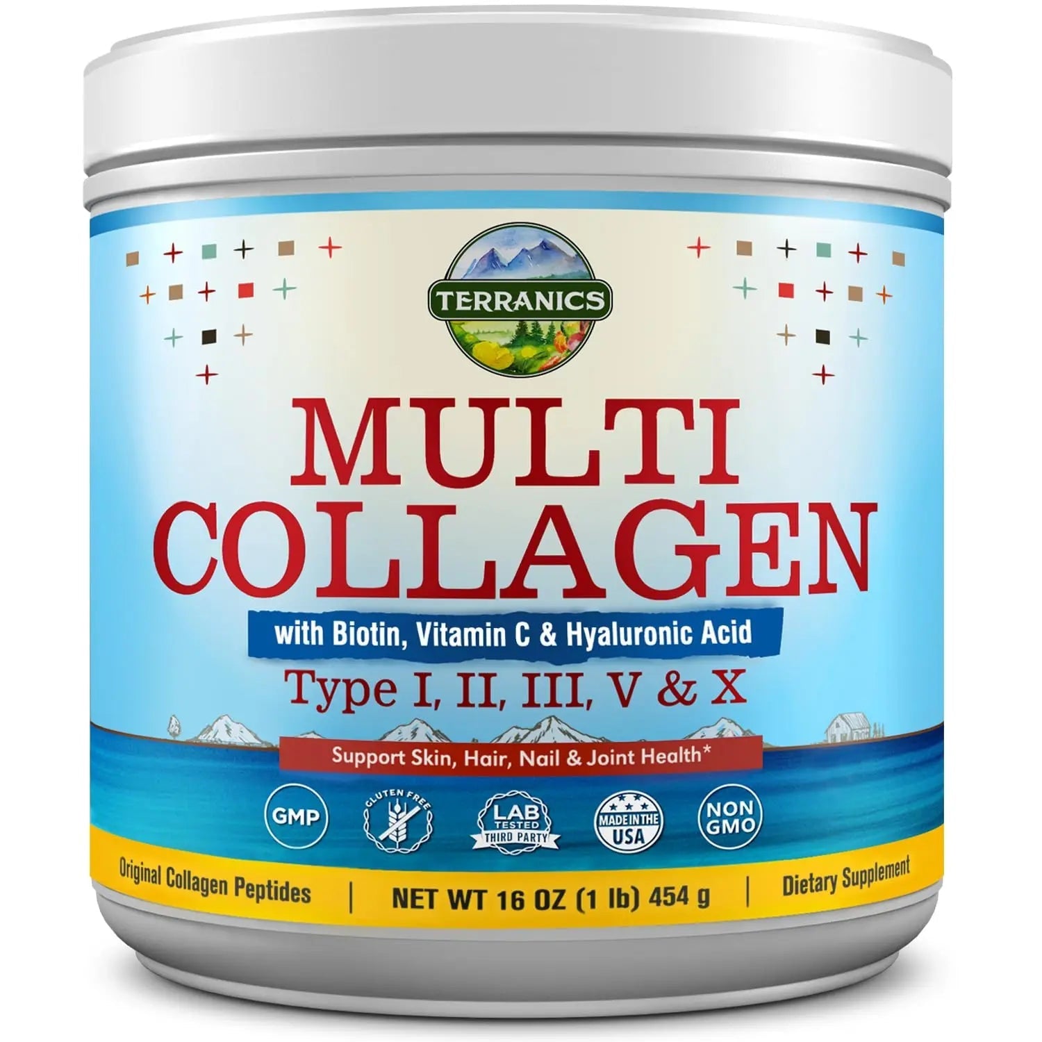 Terranics Multi Collagen Powder Type I II II V X with Biotin VC Hyaluronic Acid, Paleo - TrustMedUSA