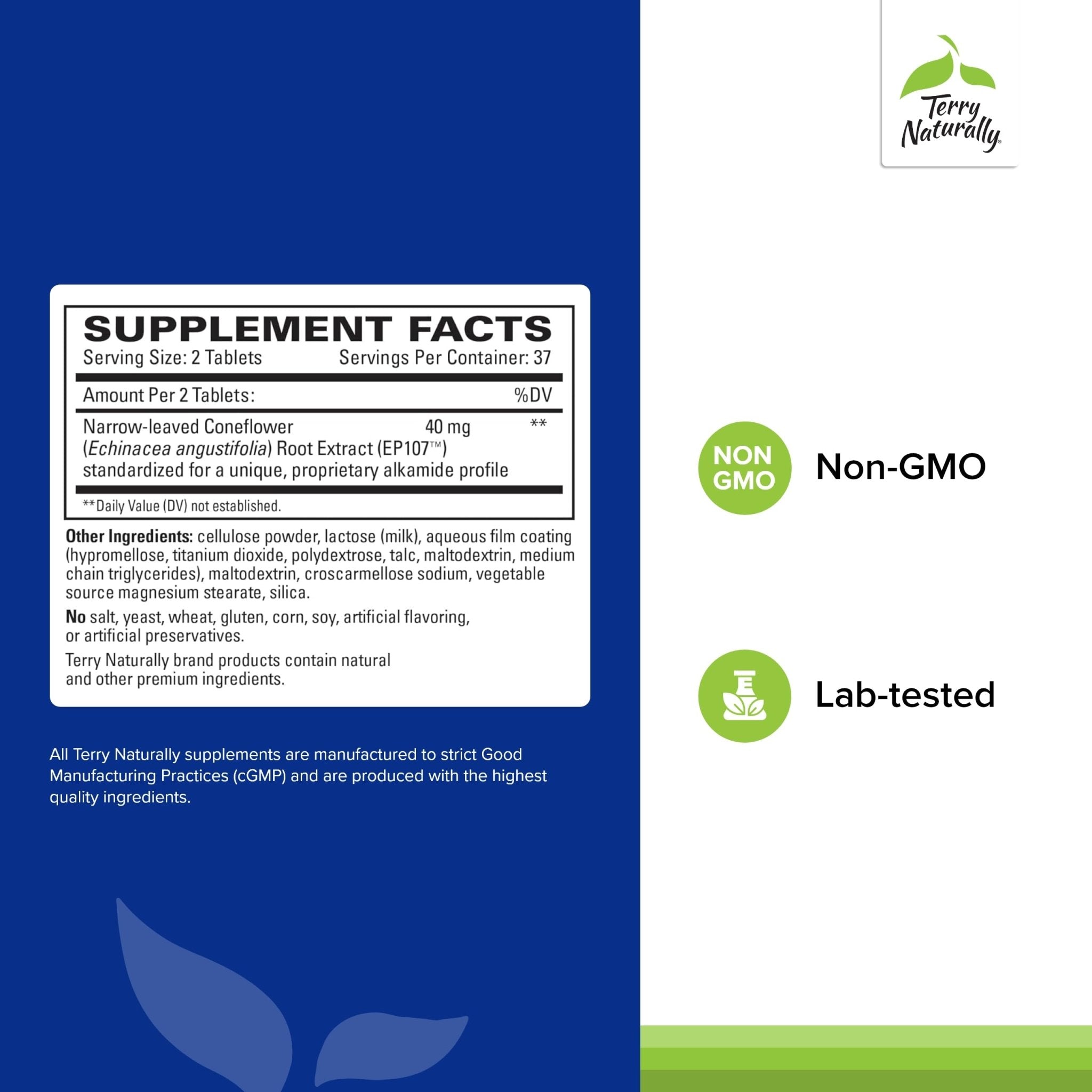 Terry Naturally AnxioCalm - Calming Support Supplement - Supports Against Occasional Tension & Aids Calm Feelings with Narrow-Leaved Coneflower - Non-Drowsy Supplement - 75 Tablets - TrustMedUSA