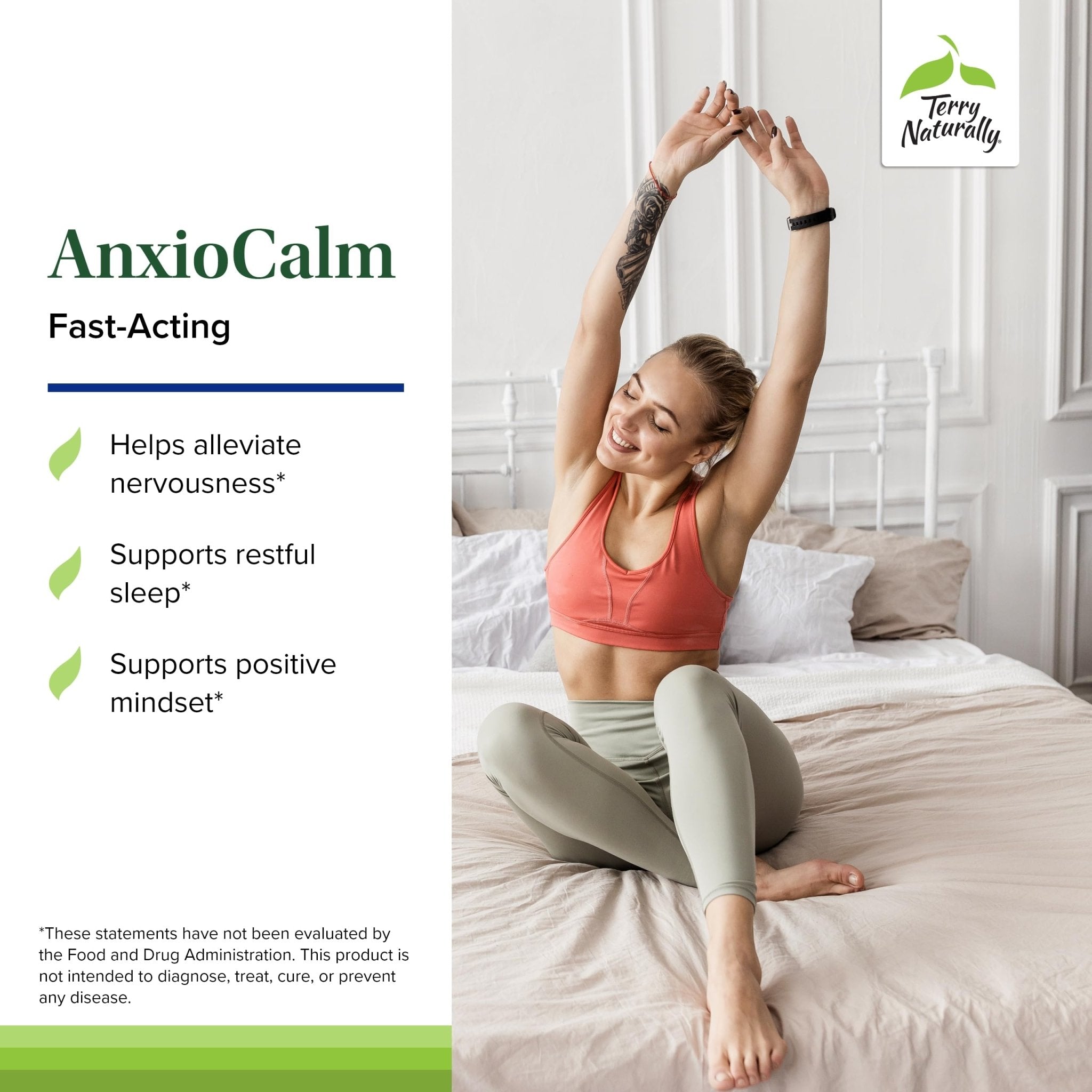 Terry Naturally AnxioCalm - Calming Support Supplement - Supports Against Occasional Tension & Aids Calm Feelings with Narrow-Leaved Coneflower - Non-Drowsy Supplement - 75 Tablets - TrustMedUSA