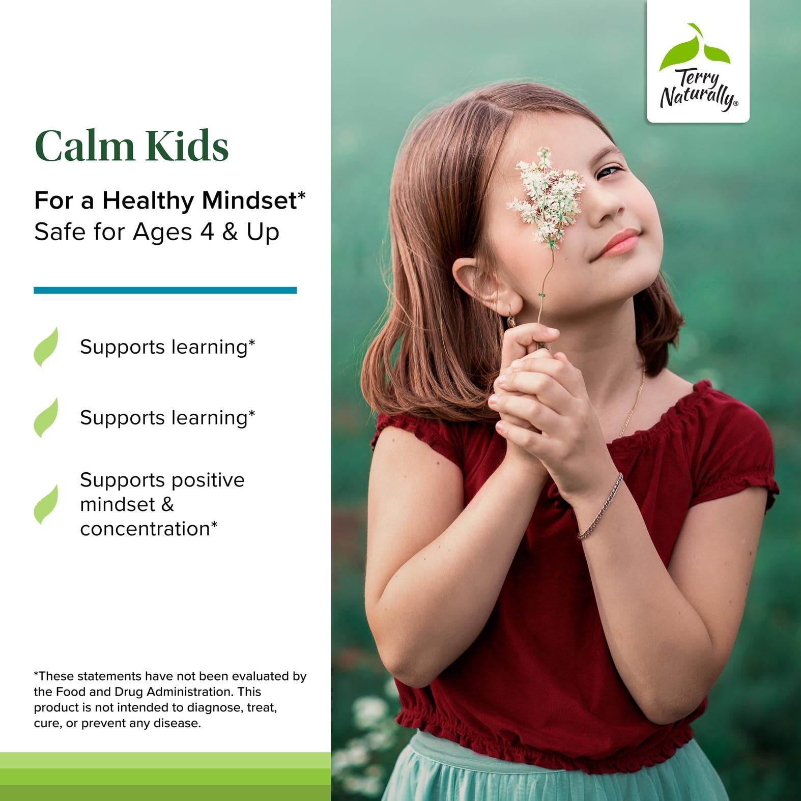 Terry Naturally Calm Kids - Calm Child Supplement - Brain Health for Focus, Memory & Concentration - Attention Supplement for Kids - Support Learning & Concentration - 60 Capsules - TrustMedUSA