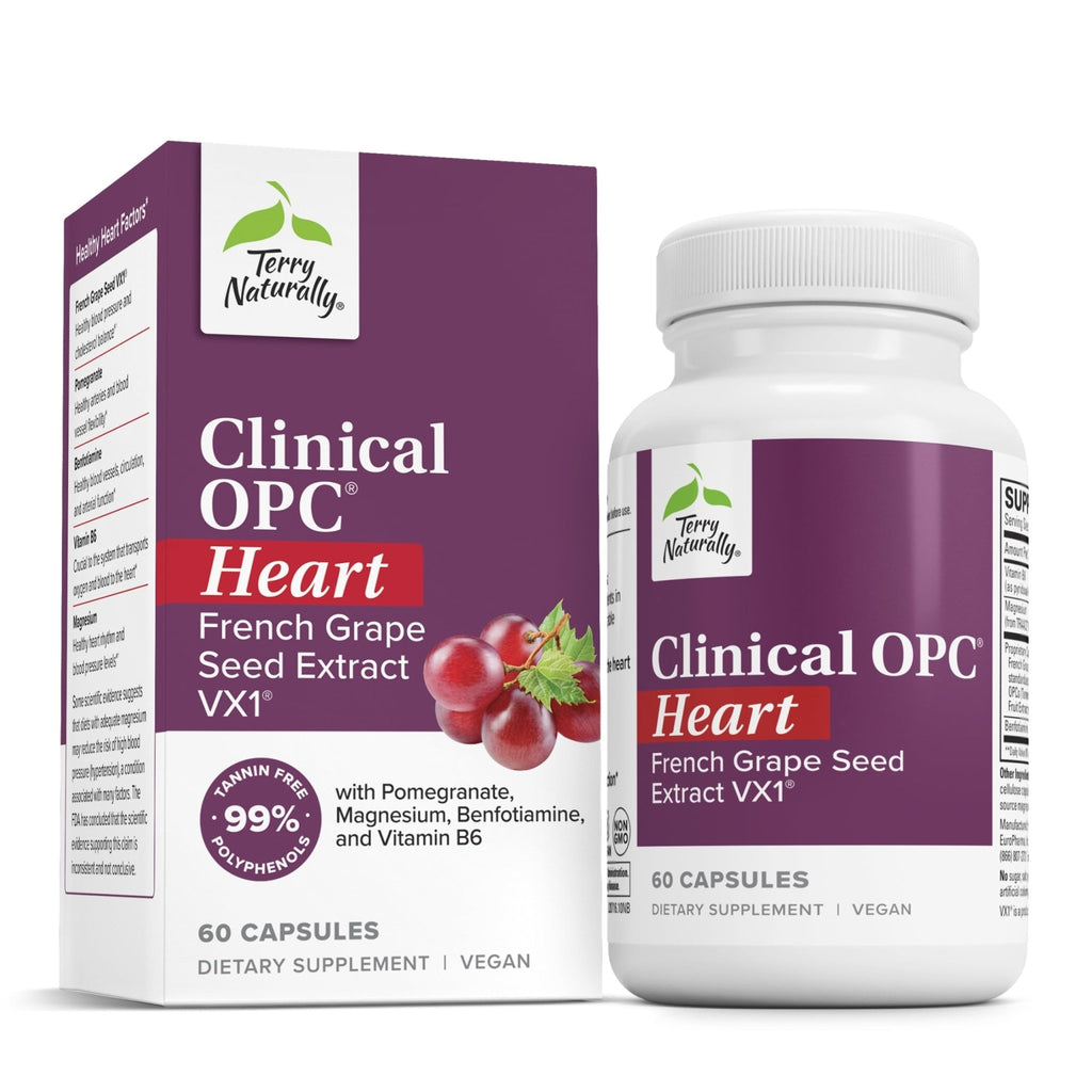 Terry Naturally Clinical OPC Heart - Heart Health Supplement with Magnesium, Vitamin B6, Grape Seed Extract - Dietary Supplement for Artery Health & Circulation - 60 Capsules - TrustMedUSA