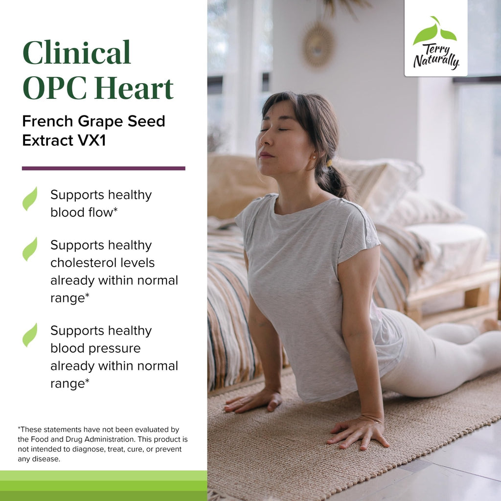 Terry Naturally Clinical OPC Heart - Heart Health Supplement with Magnesium, Vitamin B6, Grape Seed Extract - Dietary Supplement for Artery Health & Circulation - 60 Capsules - TrustMedUSA