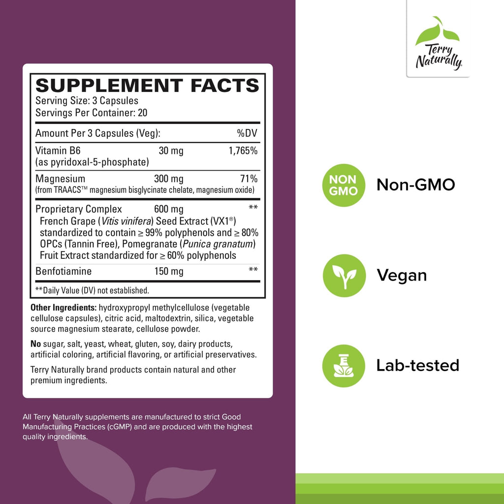Terry Naturally Clinical OPC Heart - Heart Health Supplement with Magnesium, Vitamin B6, Grape Seed Extract - Dietary Supplement for Artery Health & Circulation - 60 Capsules - TrustMedUSA