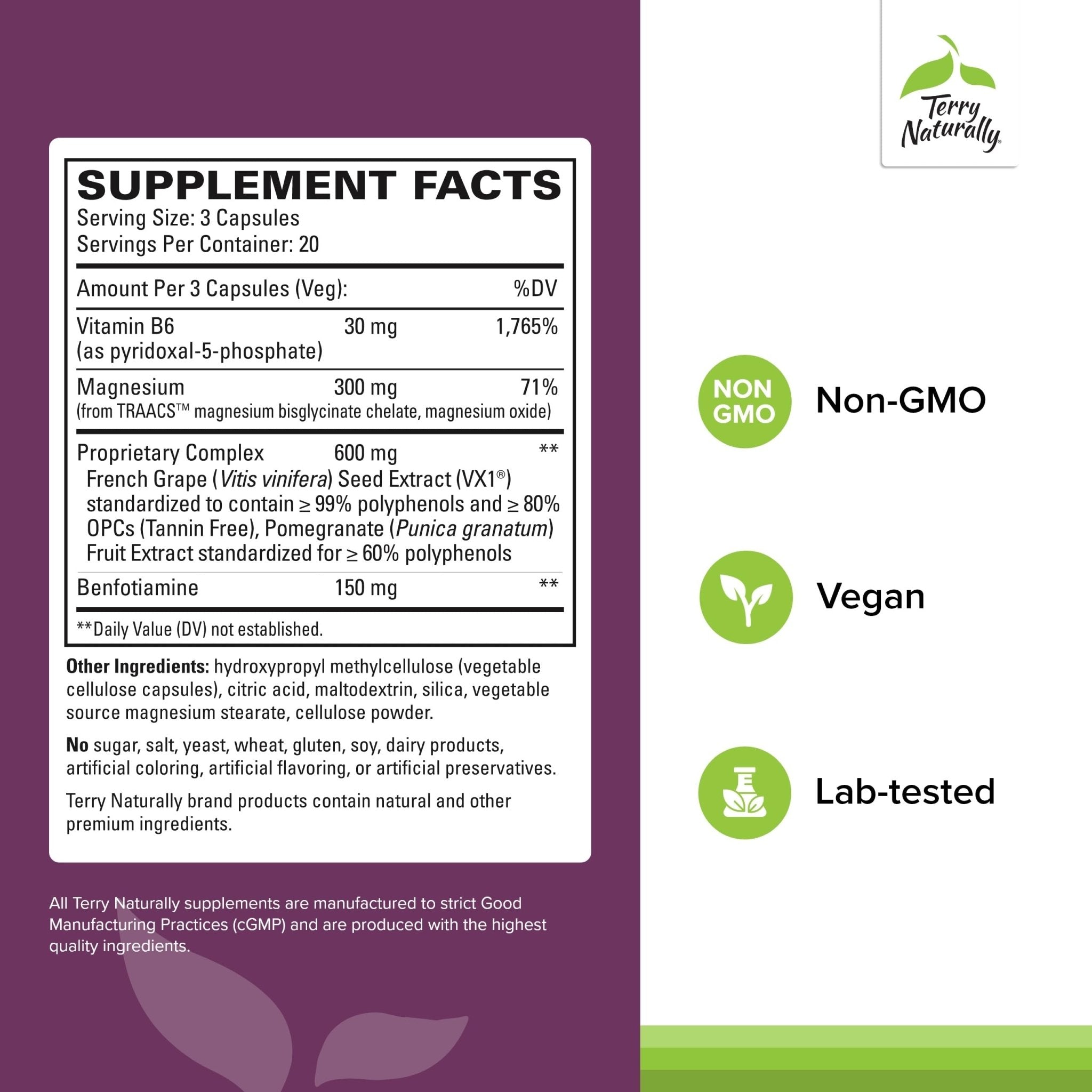 Terry Naturally Clinical OPC Heart - Heart Health Supplement with Magnesium, Vitamin B6, Grape Seed Extract - Dietary Supplement for Artery Health & Circulation - 60 Capsules - TrustMedUSA
