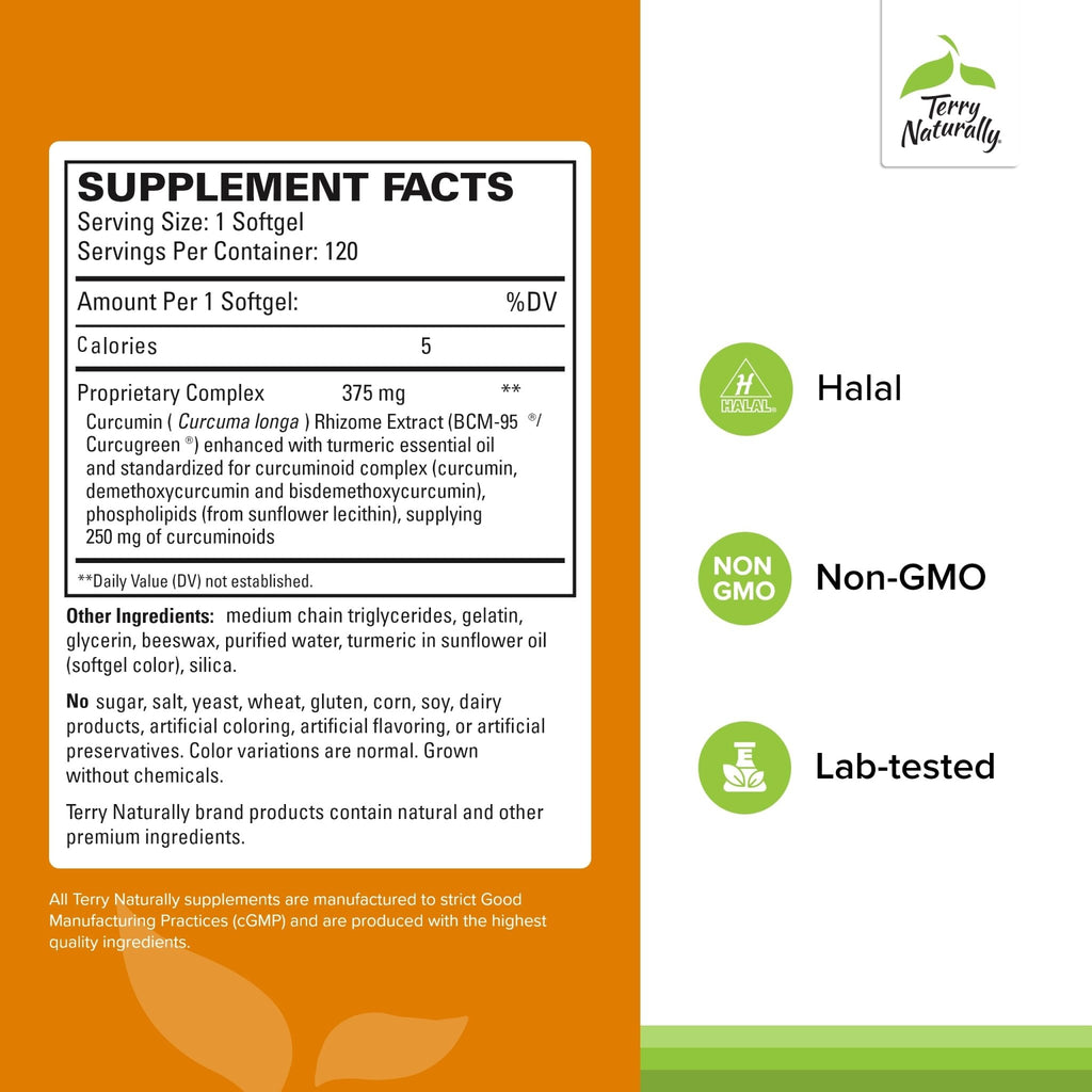 Terry Naturally CuraMed 375mg - Antioxidant Supplement for Brain & Immune Health Support - Dietary Supplement with Curcumin & Turmeric Essential Oil - Herbal Liver Support - 120 Softgels - TrustMedUSA