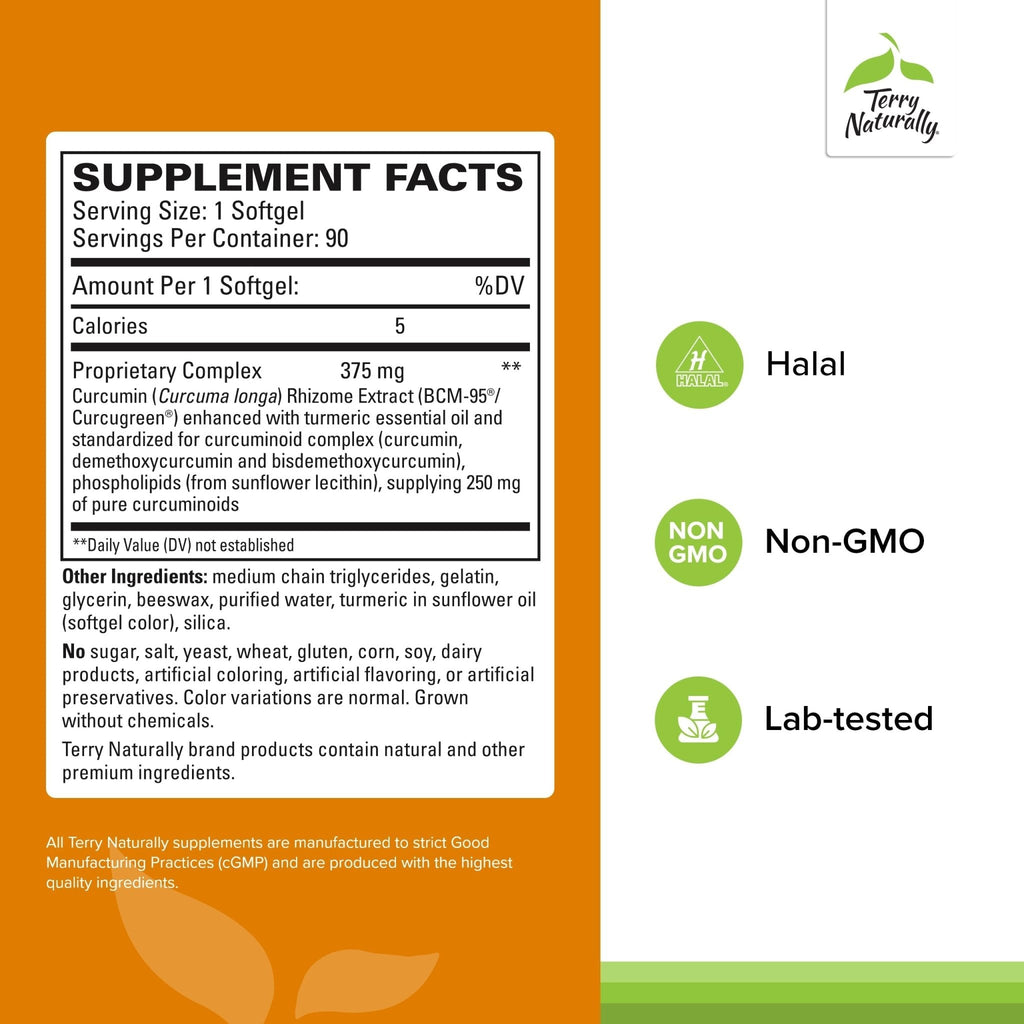 Terry Naturally CuraMed 375mg - Antioxidant Supplement for Brain & Immune Health Support - Dietary Supplement with Curcumin & Turmeric Essential Oil - Herbal Liver Support - 90 Softgels - Maple Wellness Supplements