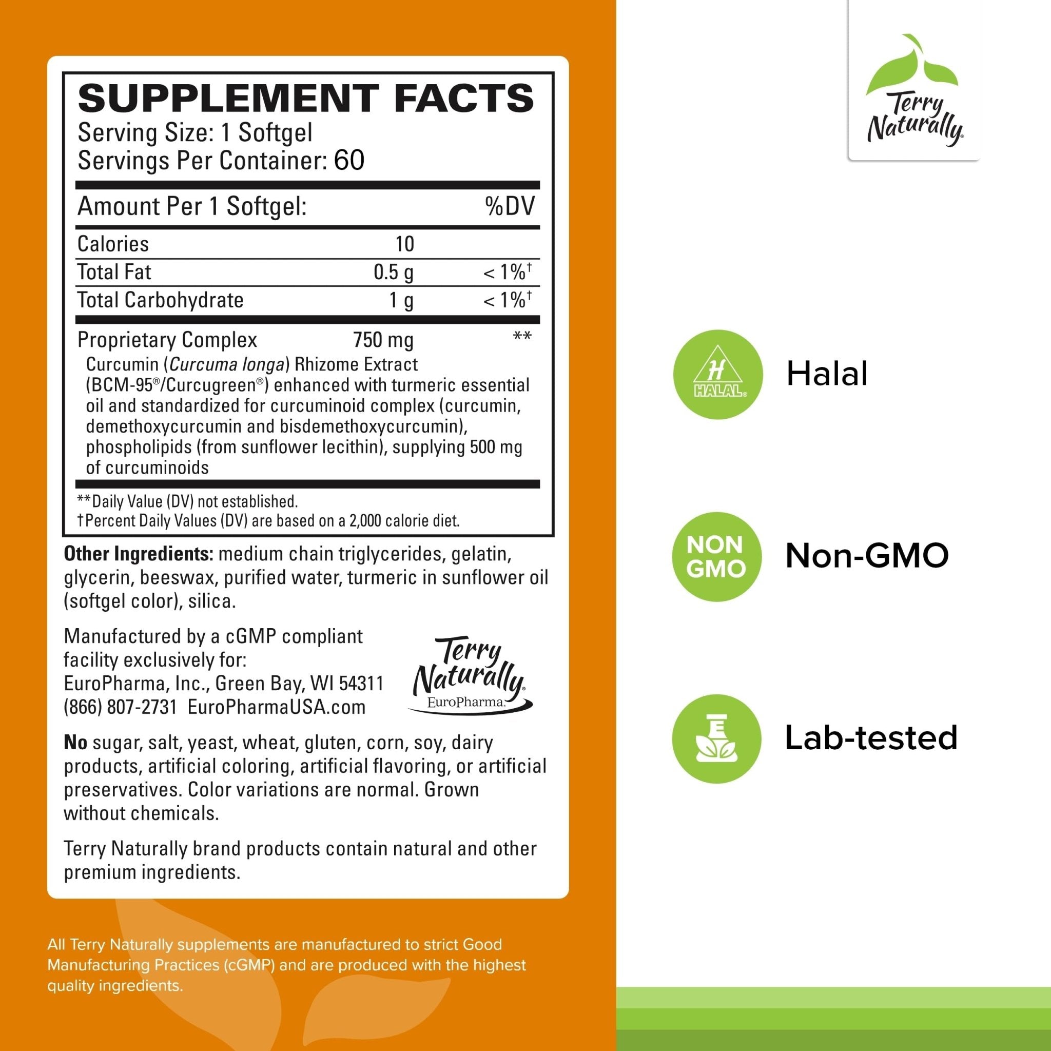Terry Naturally CuraMed 750mg - Antioxidant Supplement for Brain & Heart Health Support - Dietary Supplement with High-Potency Curcumin Complex - Kidney, Liver & Immune Health Support - 60 Softgels - TrustMedUSA