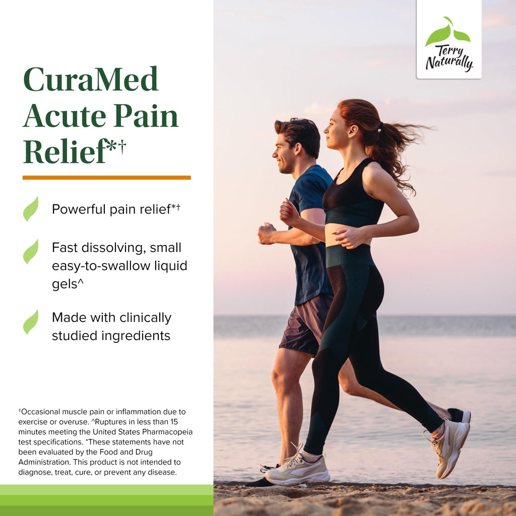 Terry Naturally CuraMed Acute Pain Relief - Supplement with BCM-95 Curcumin & BOS-10 Boswellia - Black Sesame Seed Oil to Support Relief of Occasional Discomfort - 60 Liquid Gels - TrustMedUSA