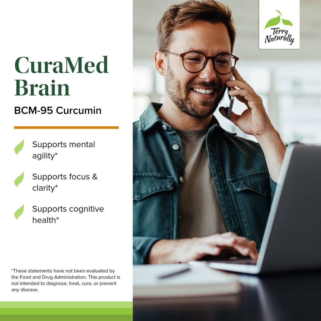 Terry Naturally CuraMed Brain - Dietary Supplement to Support Clarity & Focus - Brain Health Supplement with Curcumin & Turmeric Essential Oil to Aid Concentration - 60 Softgels (2 Pack) - TrustMedUSA