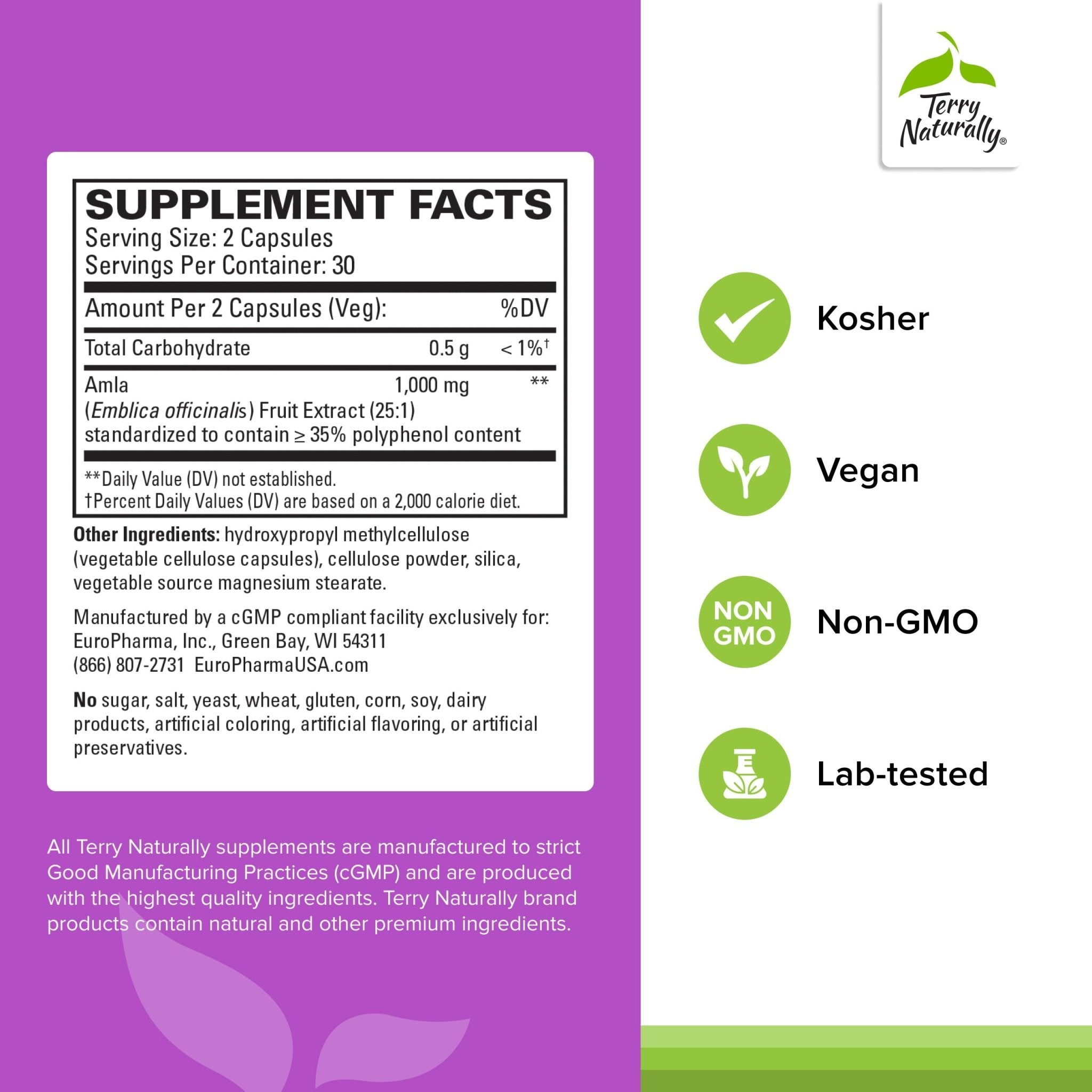 Terry Naturally Healthy Cholesterol with Amla - Antioxidant Supplement for Immune & Heart Support - Supplement to Aid Healthy Cholesterol & Triglyceride - 60 Capsules - TrustMedUSA