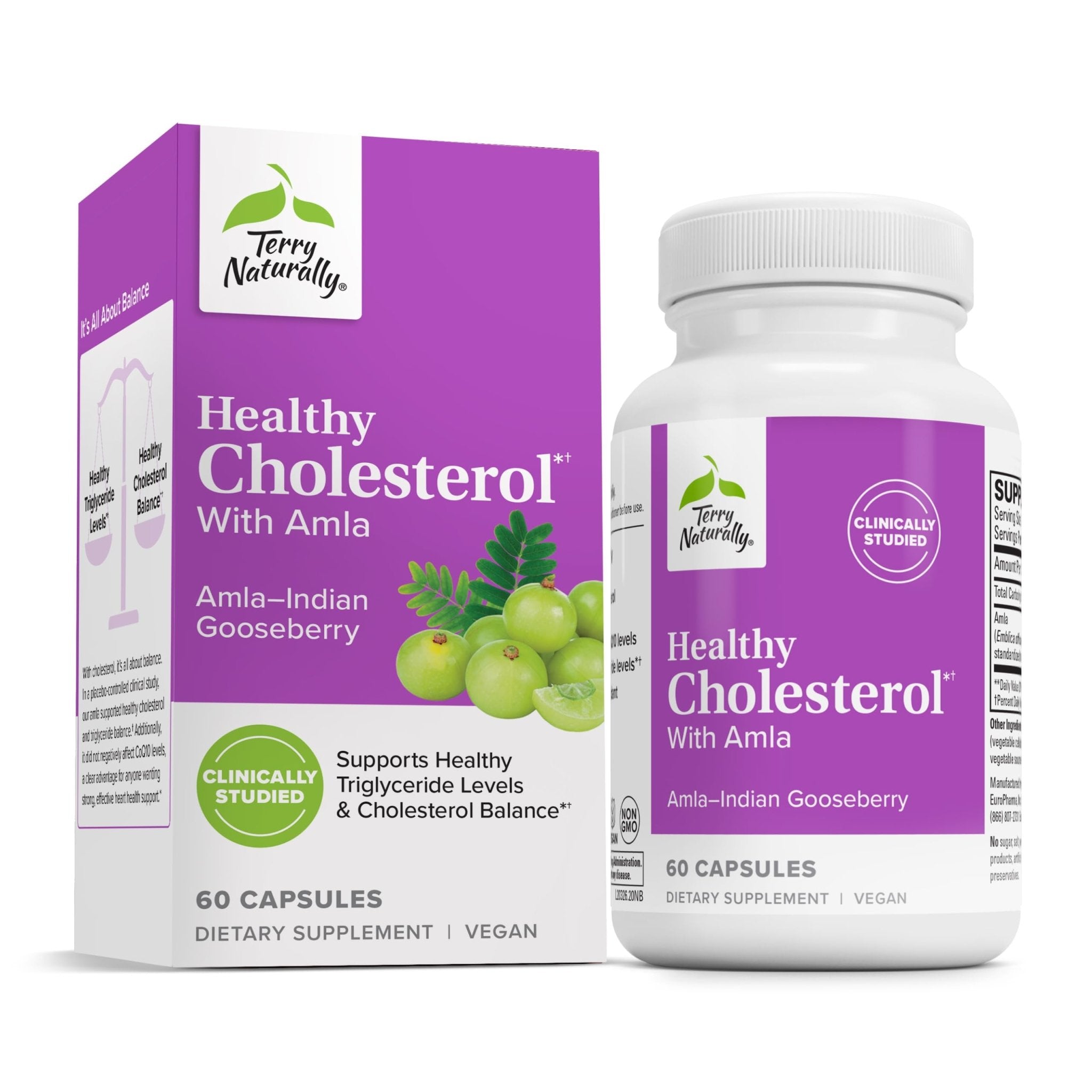 Terry Naturally Healthy Cholesterol with Amla - Antioxidant Supplement for Immune & Heart Support - Supplement to Aid Healthy Cholesterol & Triglyceride - 60 Capsules - TrustMedUSA
