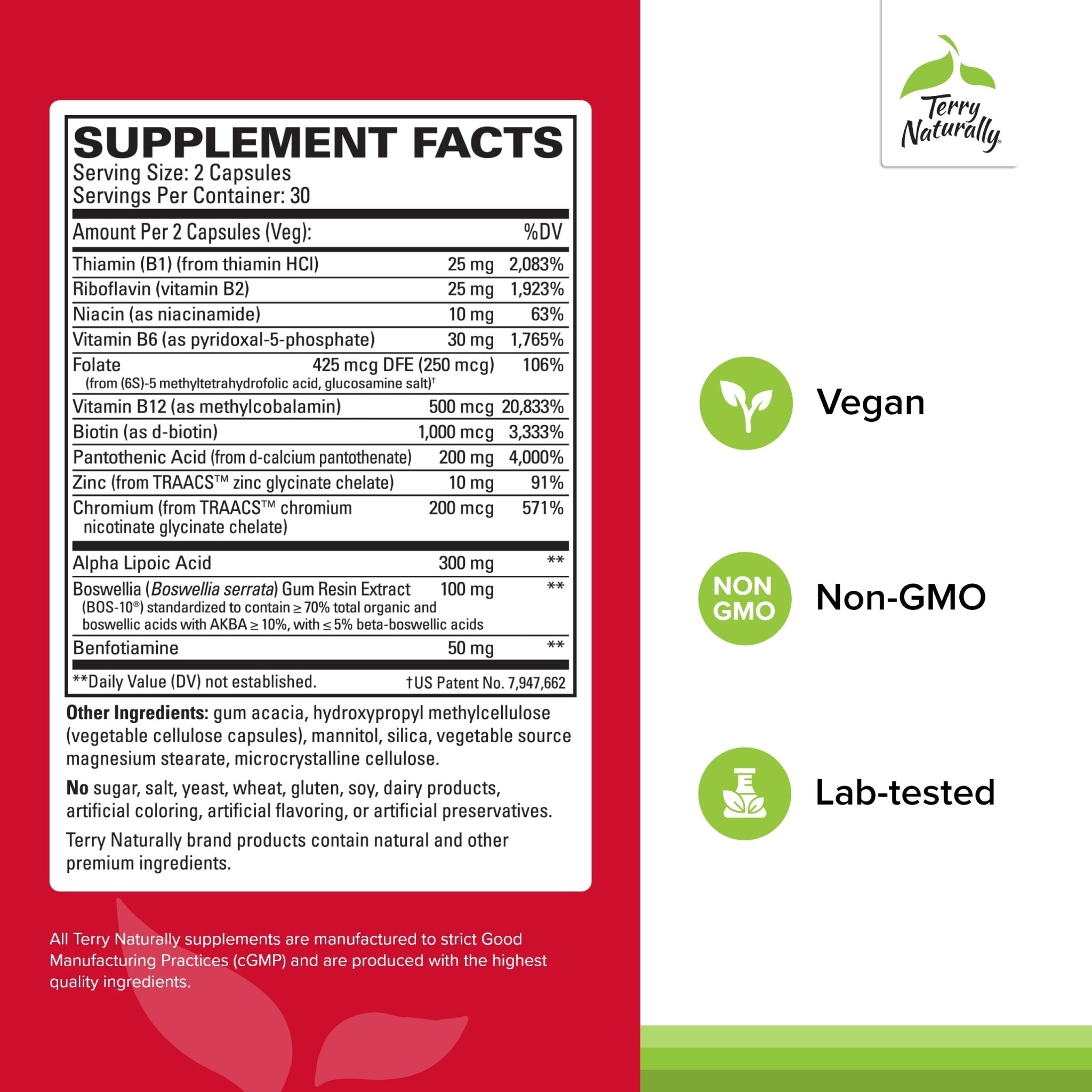 Terry Naturally Healthy Feet & Nerves - Herbal Supplement with Bioactive Vitamin B12 - Circulation & Nerve Health Support Supplement - Vegan Capsules with Boswellia Serrata - 60 Capsules - TrustMedUSA