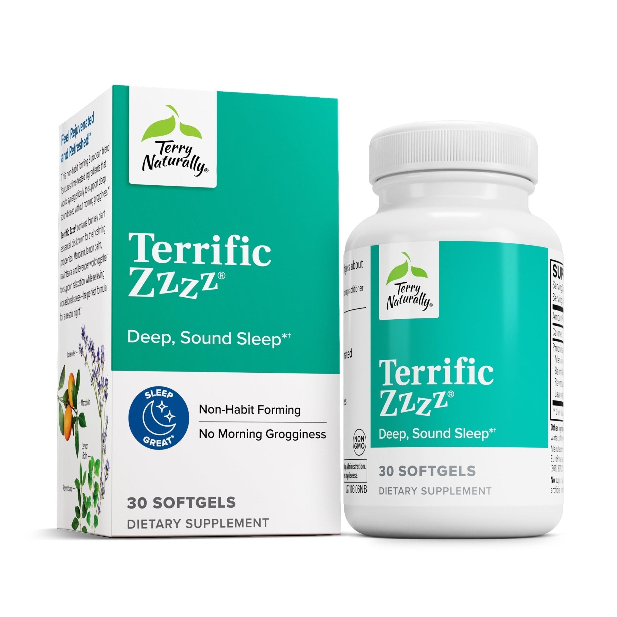 Terry Naturally Terrific Zzzz - Sleep Supplement for Adults - Dietary Supplement with Mandarin, Lemon Balm & Lavender - Non-GMO Relaxation & Sleep Relief Aid - 30 Softgels - TrustMedUSA