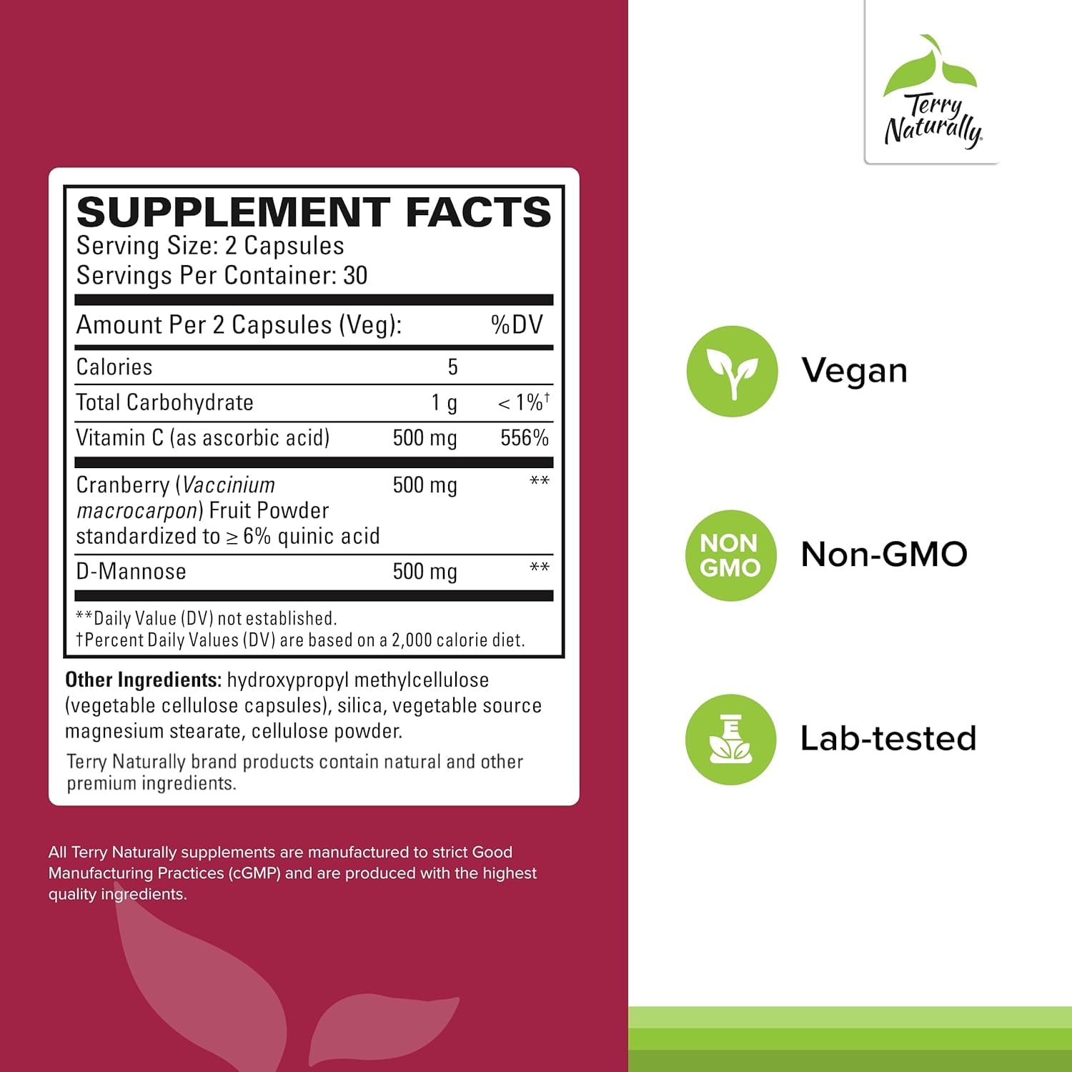 Terry Naturally Urinary Tract Intensive Support - Supplement with Cranberry for Bladder Health Support - Kidney Health Supplement with D-Mannose & Vitamin C - 60 Capsules (30 Servings) - TrustMedUSA