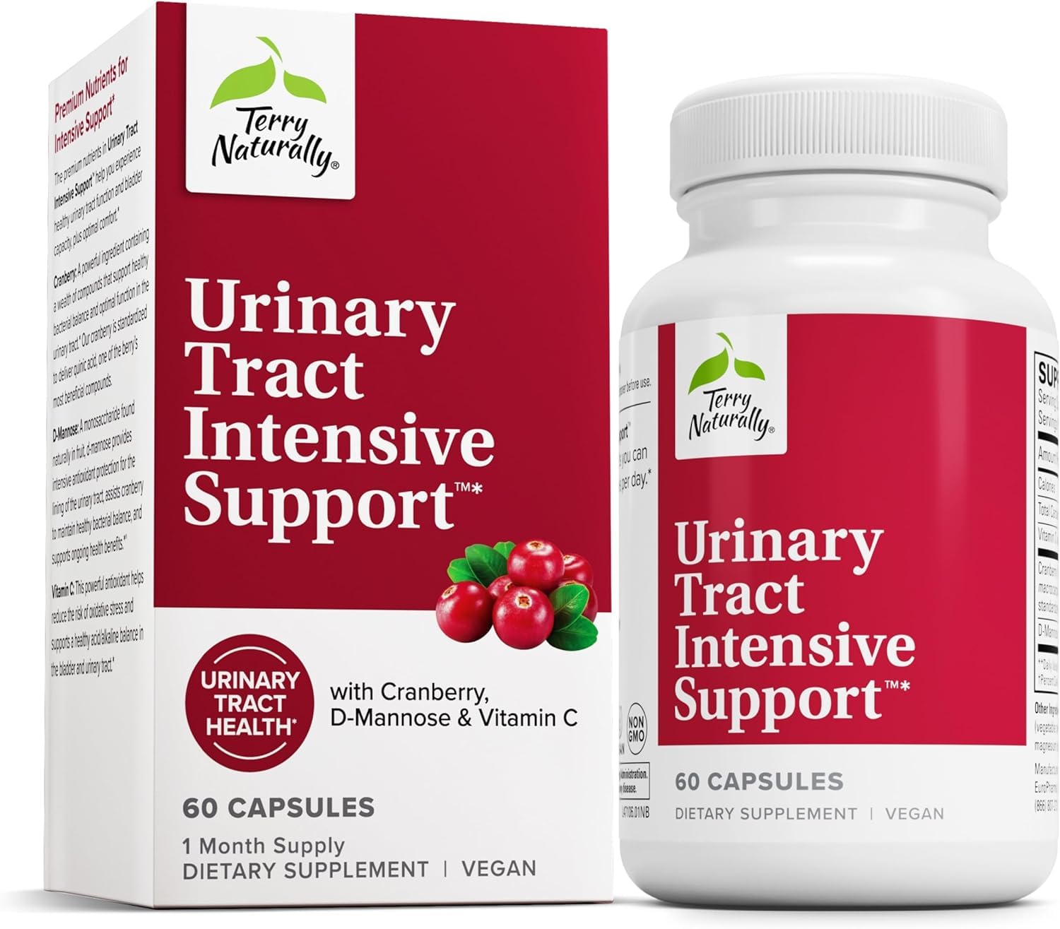 Terry Naturally Urinary Tract Intensive Support - Supplement with Cranberry for Bladder Health Support - Kidney Health Supplement with D-Mannose & Vitamin C - 60 Capsules (30 Servings) - TrustMedUSA