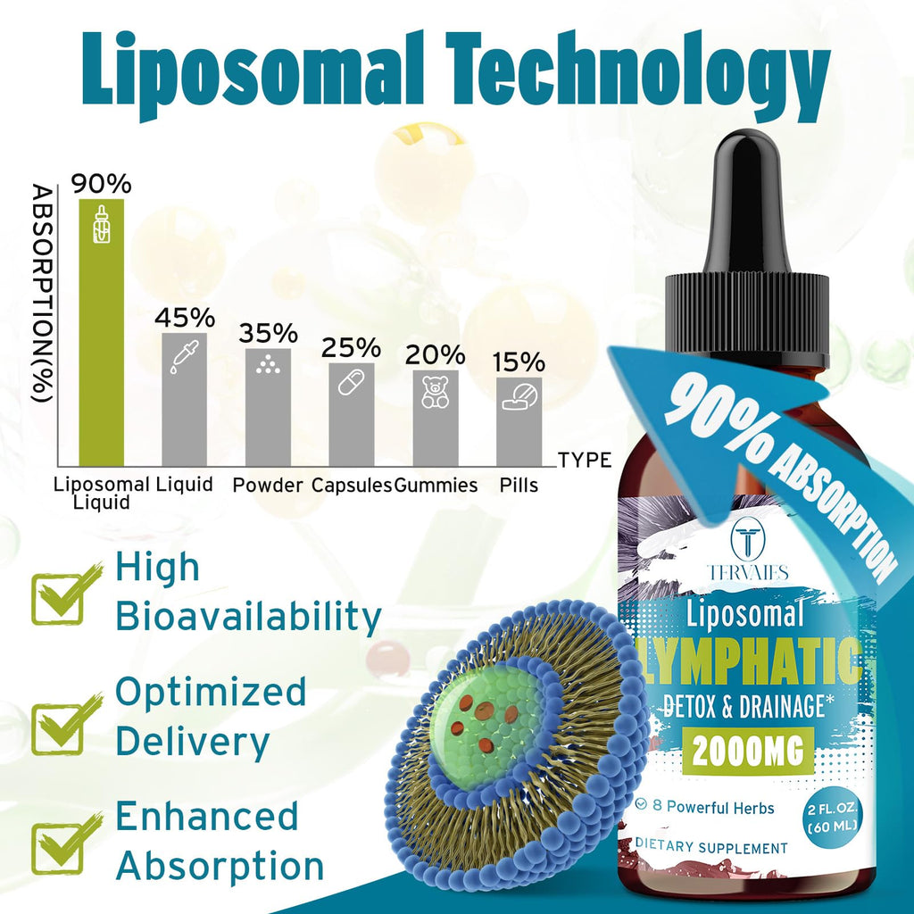 Tervaies Liposomal Lymphatic Drainage Drops 2000mg – Herbal Blend with Elderberry & Echinacea – 2 FL OZ - Maple Wellness Supplements