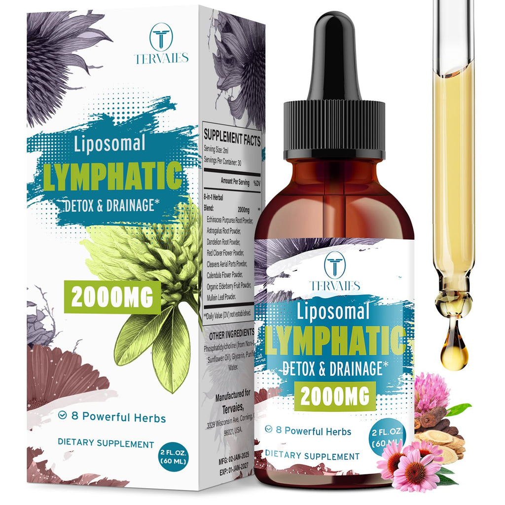 Tervaies Liposomal Lymphatic Drainage Drops 2000mg – Herbal Blend with Elderberry & Echinacea – 2 FL OZ - Maple Wellness Supplements
