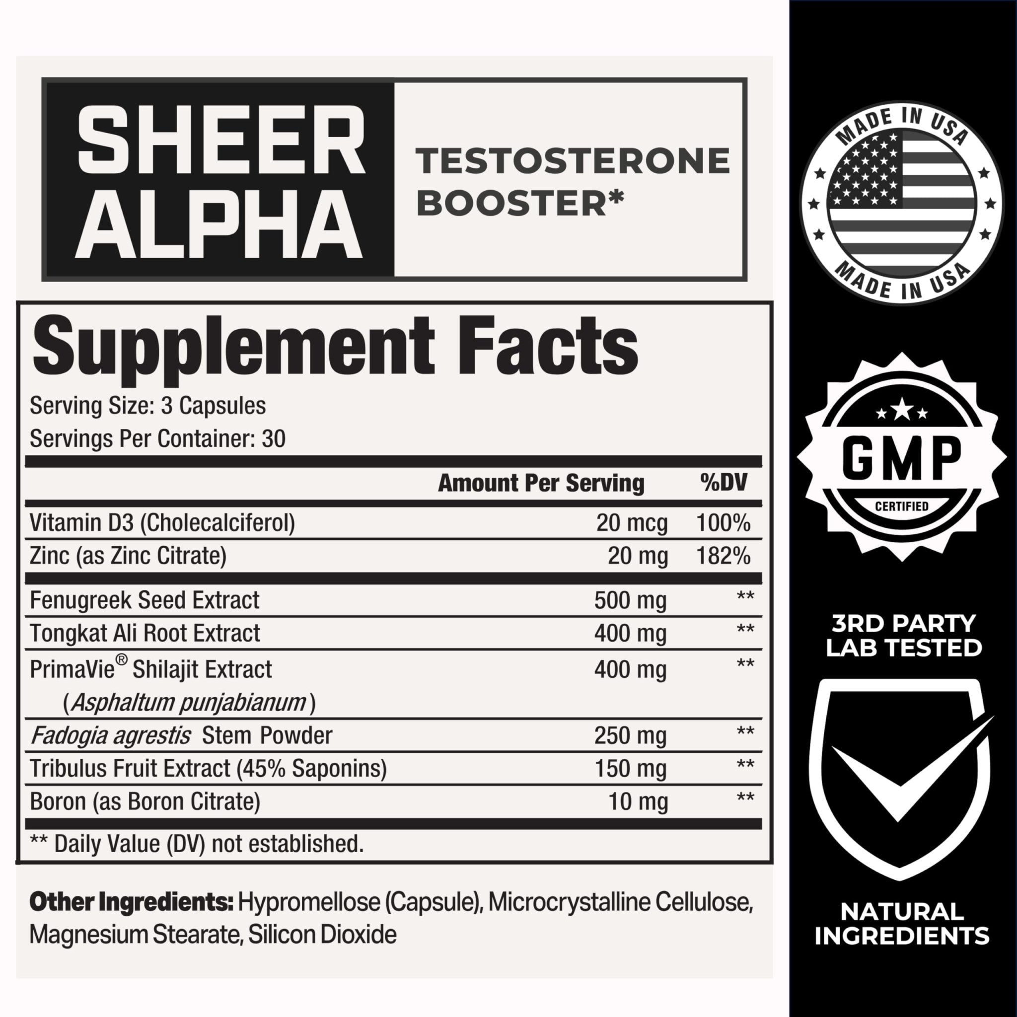 Testosterone Booster for Men - Sheer Alpha T-Booster - Clinically Backed Dose, Strongest Formula - Made in USA - Premium Blend of Fadogia Agrestis Tongkat Ali and Shilajit. 30 Servings - TrustMedUSA