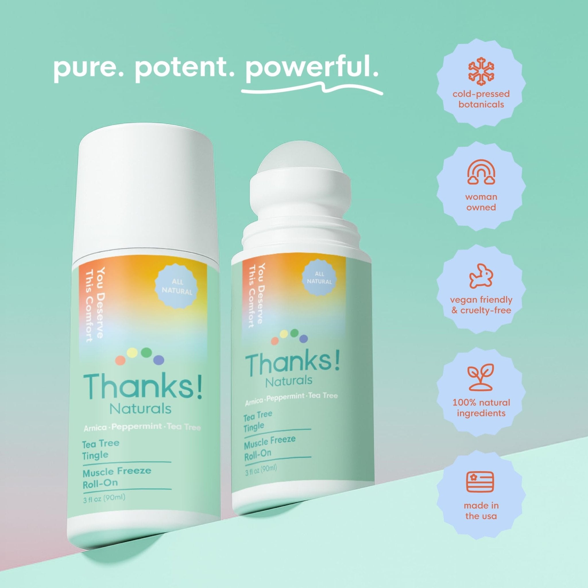 Thanks! Naturals Muscle Freeze Roll On, Tea Tree Tingle, Vegan, Cold Pressed Formula with Shea Butter, Eucalyptus & Peppermint, Use on Neck, Knees & Joints, Post Workout Essential, 3 FL OZ - TrustMedUSA