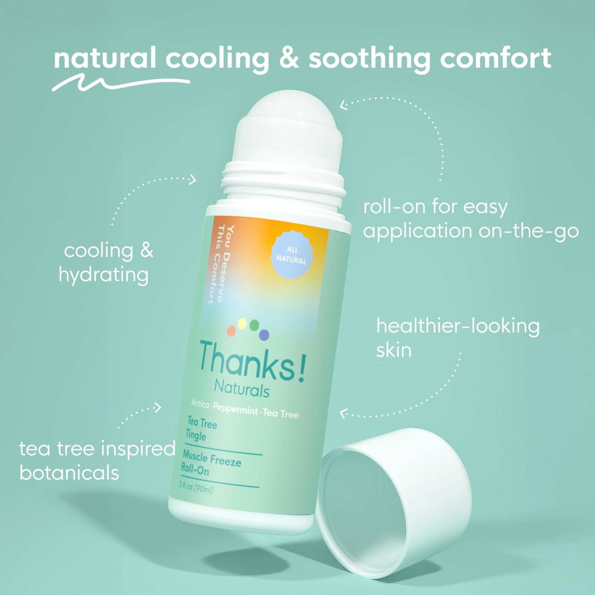 Thanks! Naturals Muscle Freeze Roll On, Tea Tree Tingle, Vegan, Cold Pressed Formula with Shea Butter, Eucalyptus & Peppermint, Use on Neck, Knees & Joints, Post Workout Essential, 3 FL OZ - TrustMedUSA