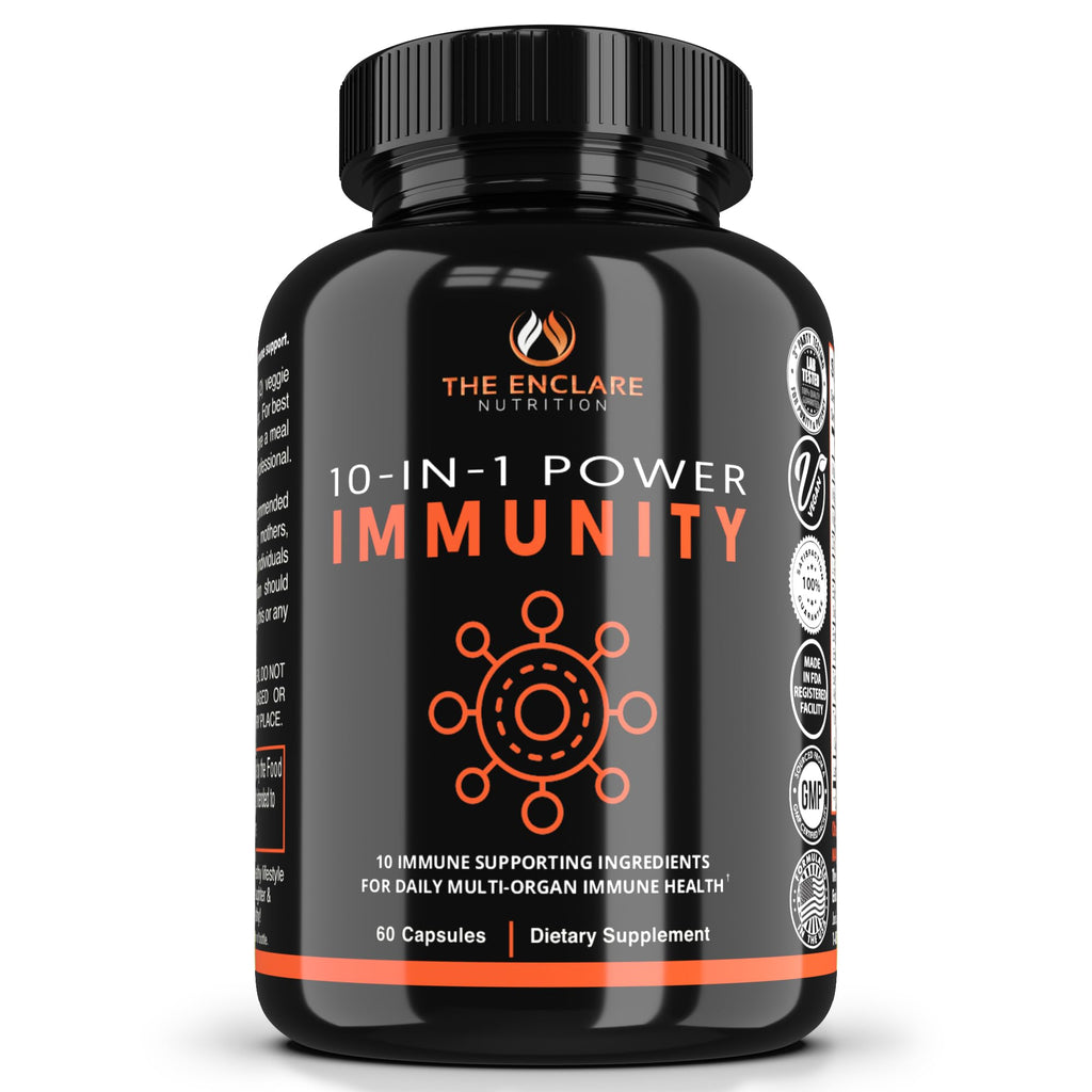 THE ENCLARE NUTRITION 10 in 1 Immune Support Booster Supplement with Echinacea, Vitamin C and Zinc, Turmeric, Ginger, B6, Elderberry for Adults Immunity Defense Vitamins, Made in USA Veg Cap 60 Ct (1) - Maple Wellness Supplements