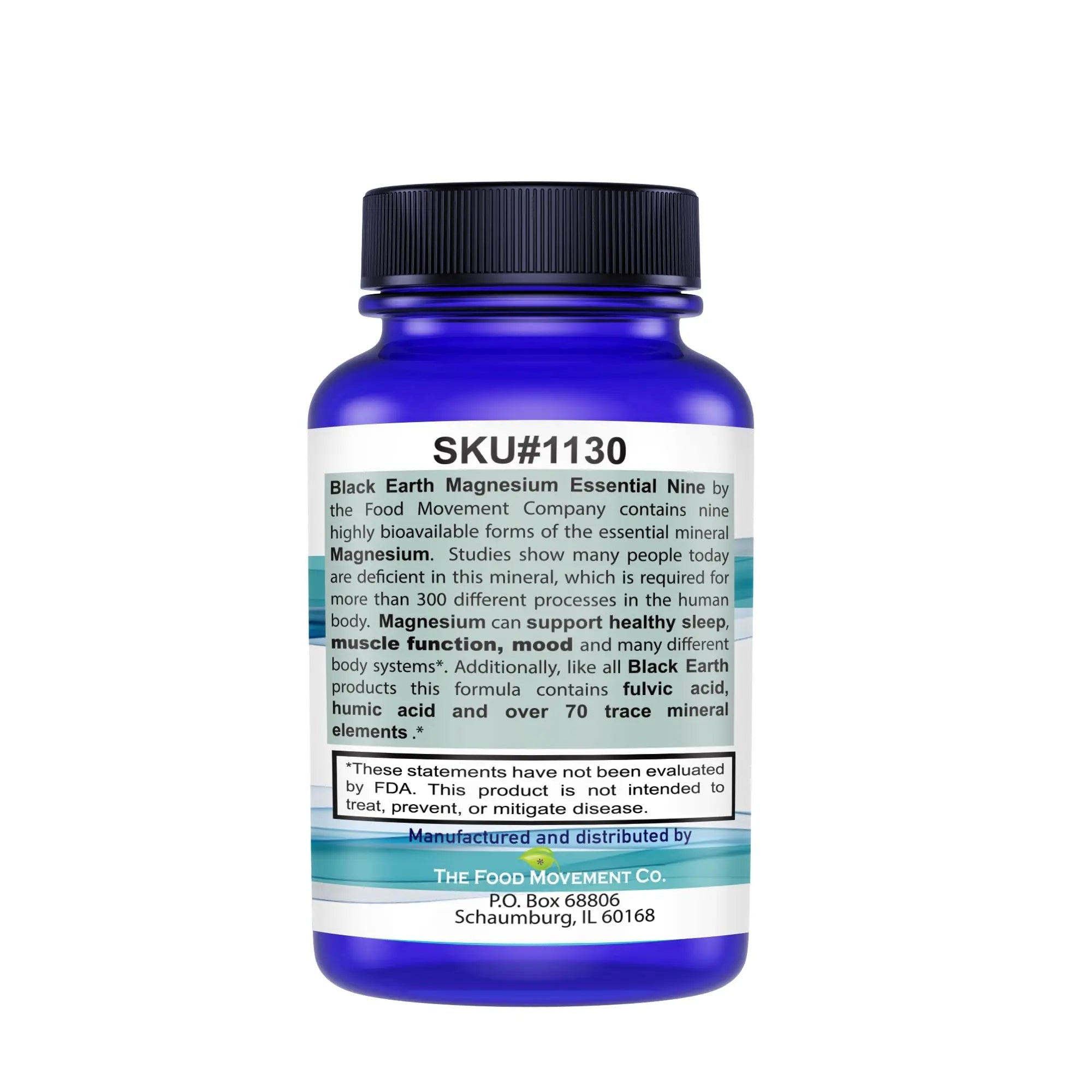 The Food Movement Co. Black Earth Magnesium Essential Nine - Vegan Capsules with Magnesium Glycinate, Citrate, Malate and More - 9 Bioactive Forms for Optimal Health (30 Count) - TrustMedUSA