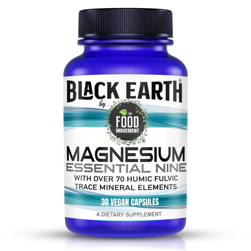 The Food Movement Co. Black Earth Magnesium Essential Nine - Vegan Capsules with Magnesium Glycinate, Citrate, Malate and More - 9 Bioactive Forms for Optimal Health (30 Count) - TrustMedUSA