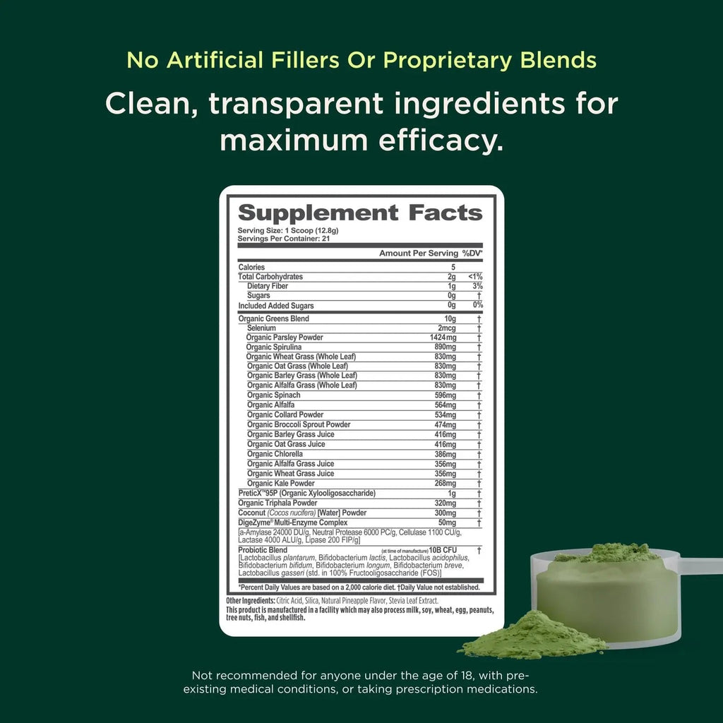 The Genius Brand Daily Superfood Greens - Organic Plant-Based Powder - Pineapple Flavor - Whole Food Blend with Greens, Fruits & Veggies - 30 Serving - TrustMedUSA