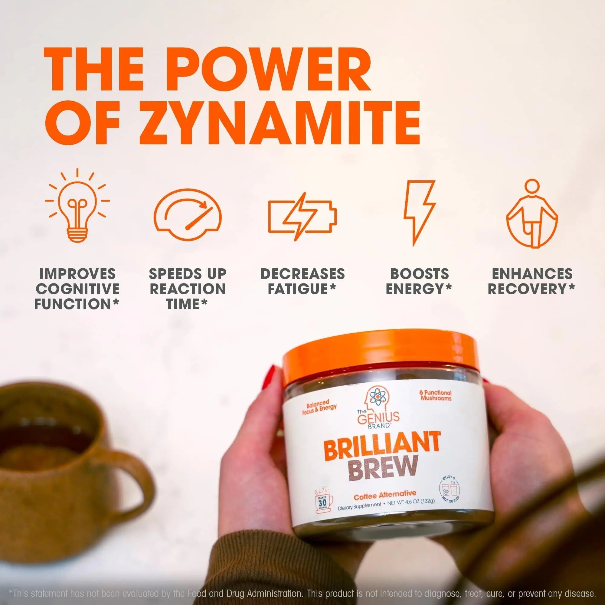 The Genius Brand Genius Brilliant Brew - Natural Coffee Substitute for Clear Thinking, Energy & Immune Support - No Crash or Jitters - Powered by Nootropics - Non-GMO - 30 Servings - Sweet Cocoa - TrustMedUSA
