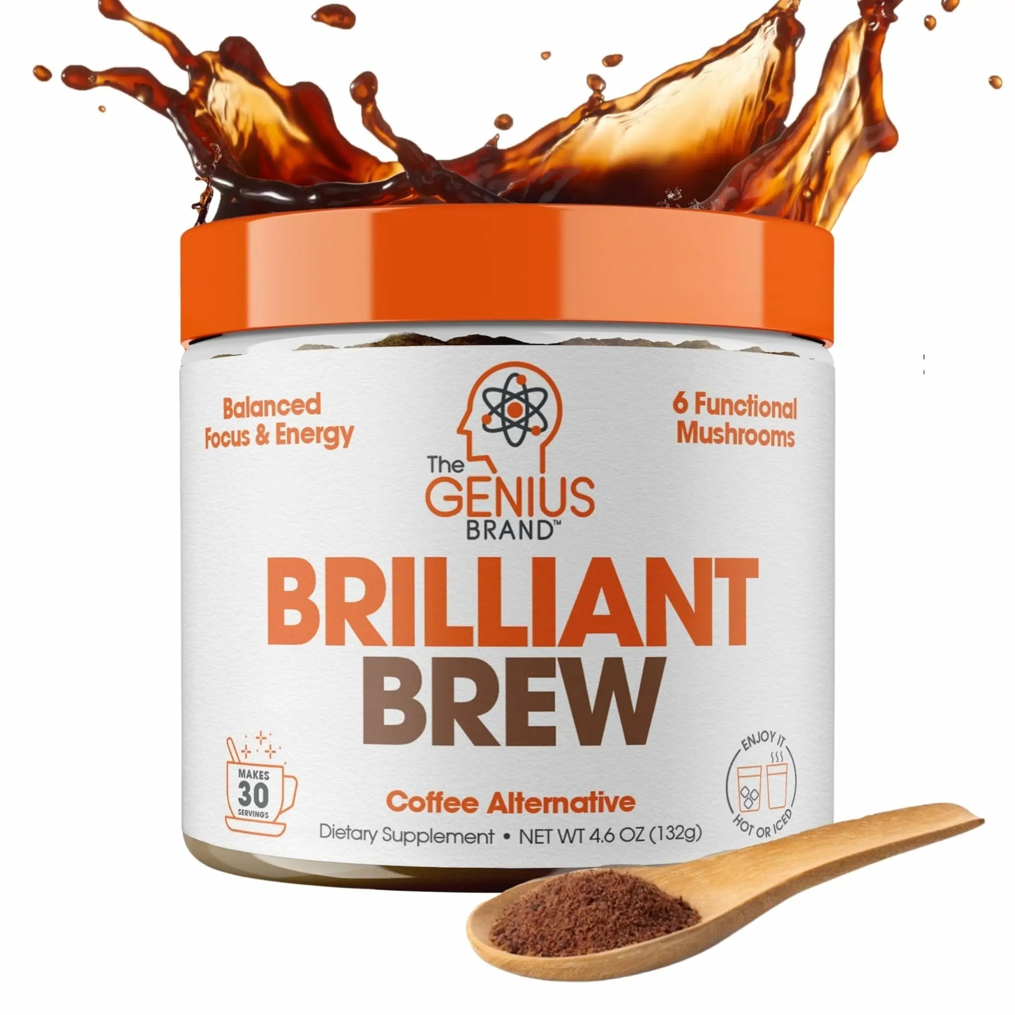 The Genius Brand Genius Brilliant Brew - Natural Coffee Substitute for Clear Thinking, Energy & Immune Support - No Crash or Jitters - Powered by Nootropics - Non-GMO - 30 Servings - Sweet Cocoa - TrustMedUSA