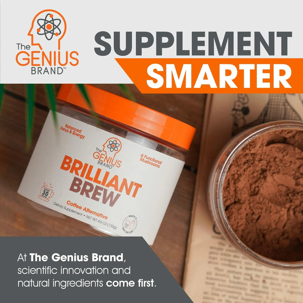 The Genius Brand Genius Brilliant Brew - Natural Coffee Substitute for Clear Thinking, Energy & Immune Support - No Crash or Jitters - Powered by Nootropics - Non-GMO - 30 Servings - Sweet Cocoa - TrustMedUSA